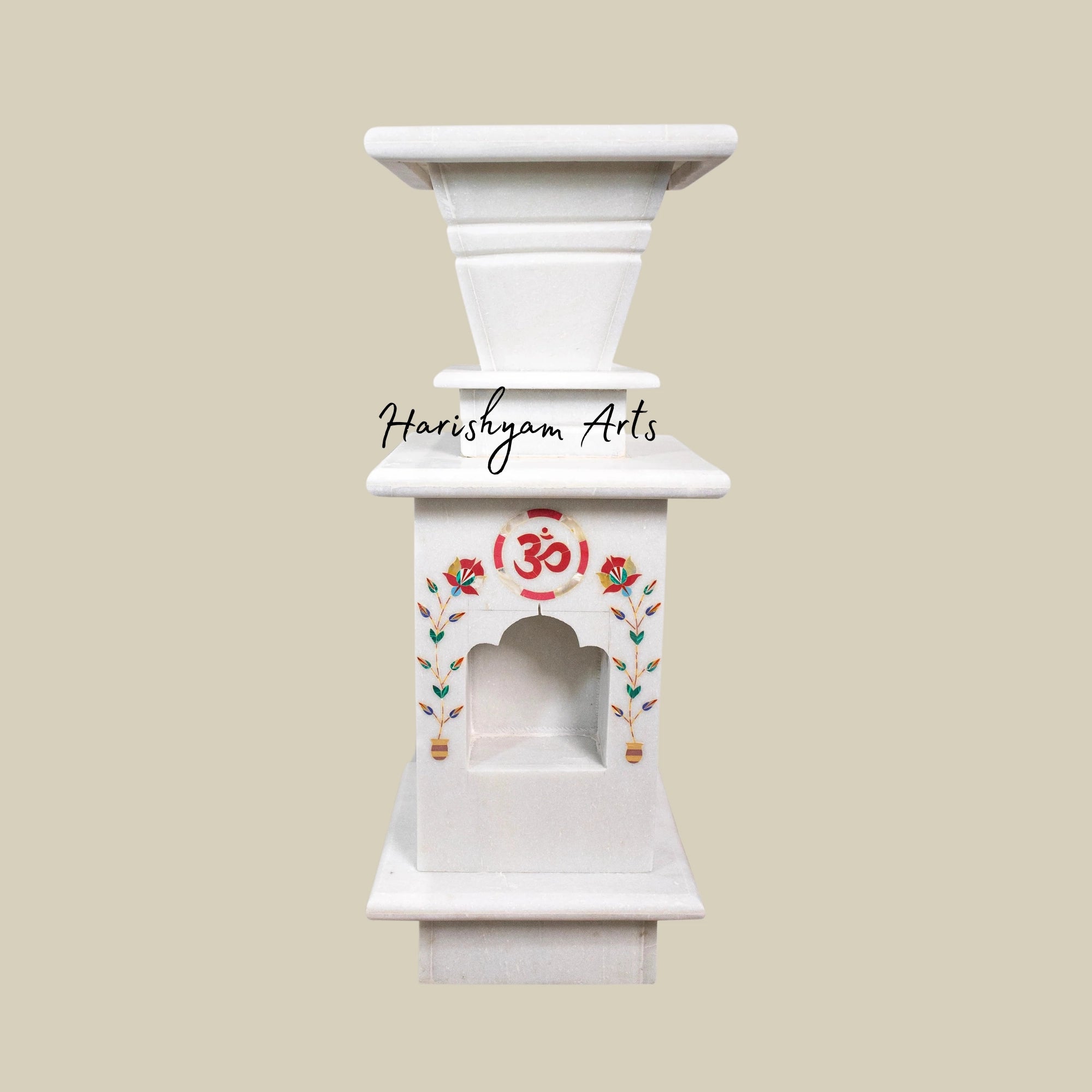 36" Decorative Marble Tulsi Pot with Inlay Work1