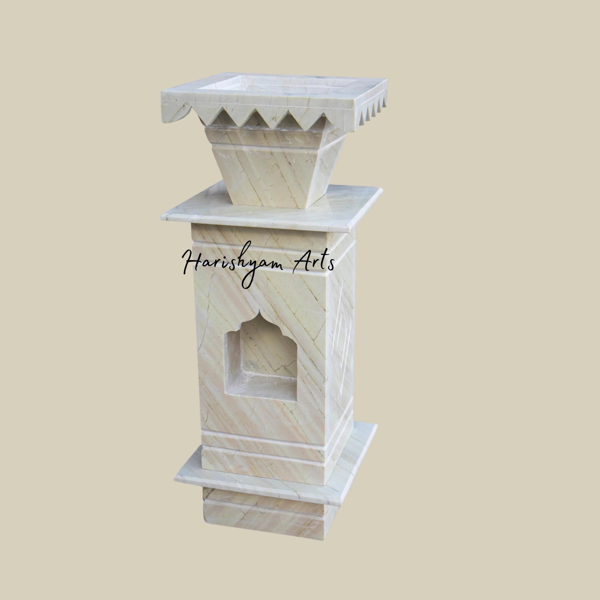36" Green Katni Marble Tulsi Pot Design2
