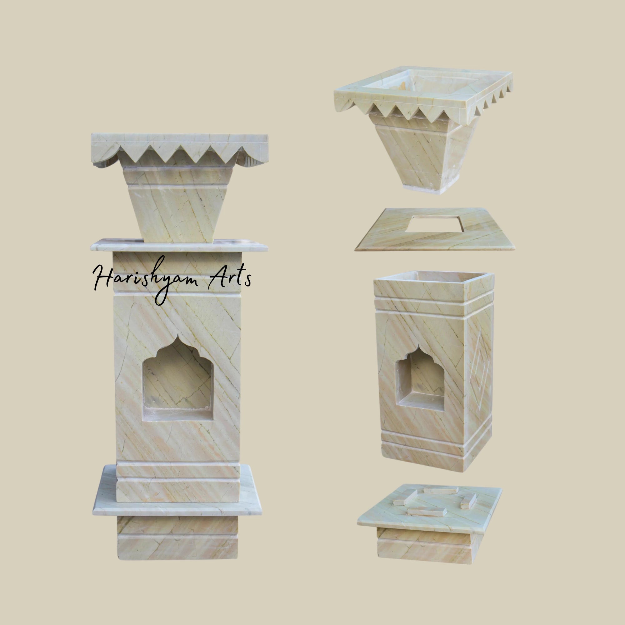 36" Green Katni Marble Tulsi Pot Design3