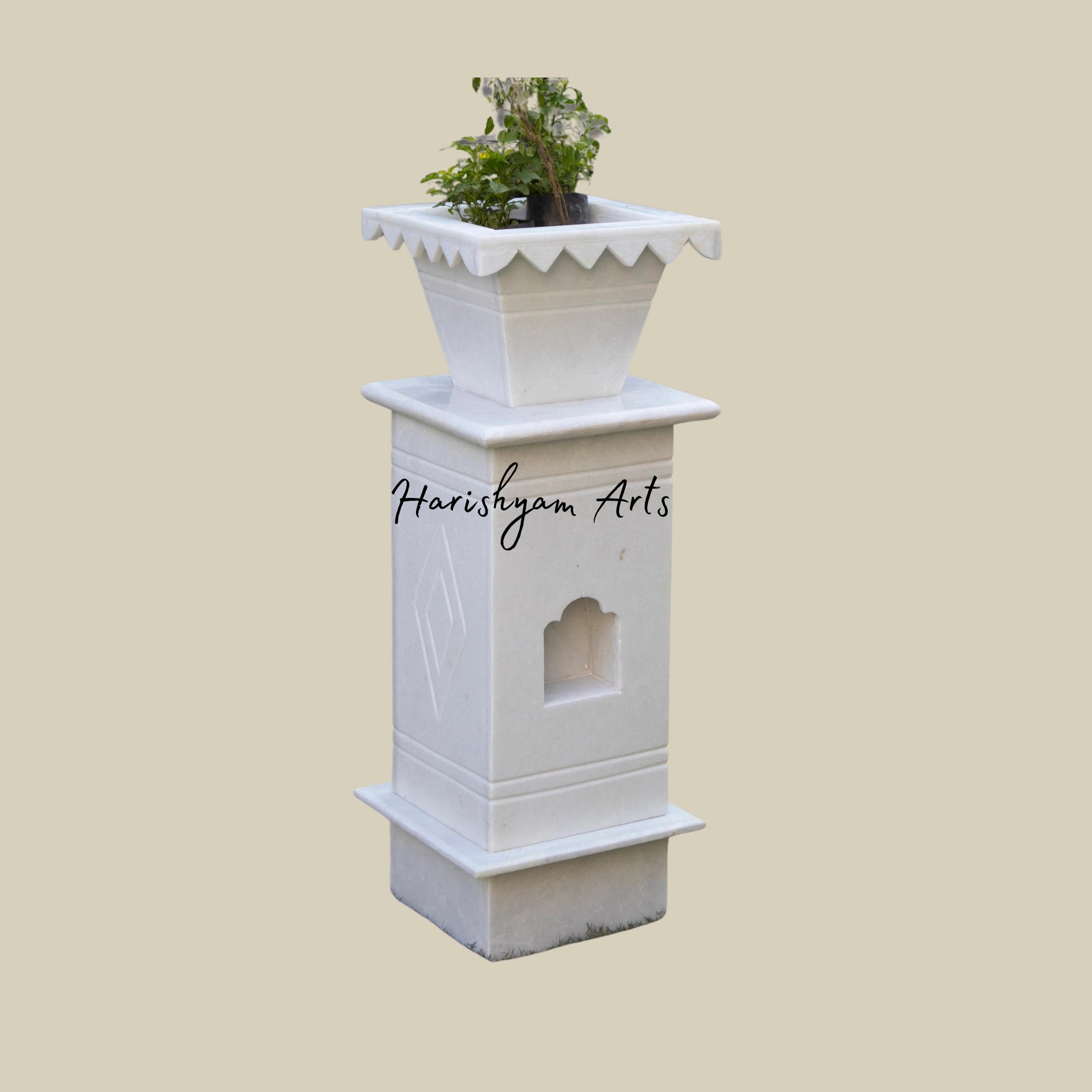 36" Marble Tulsi Pot with Base2