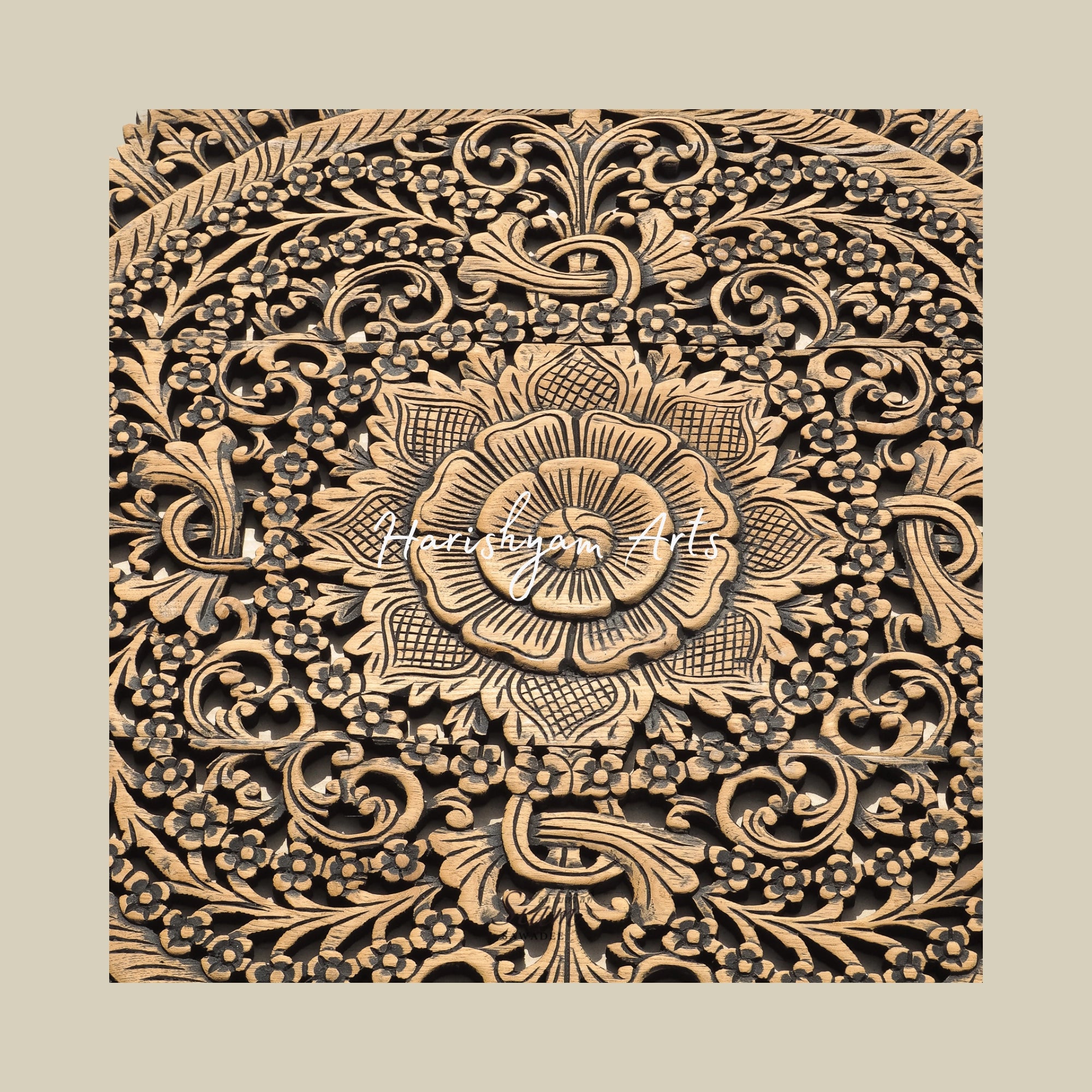 36" Rustic Carved Wood Round Wall Decor Panel