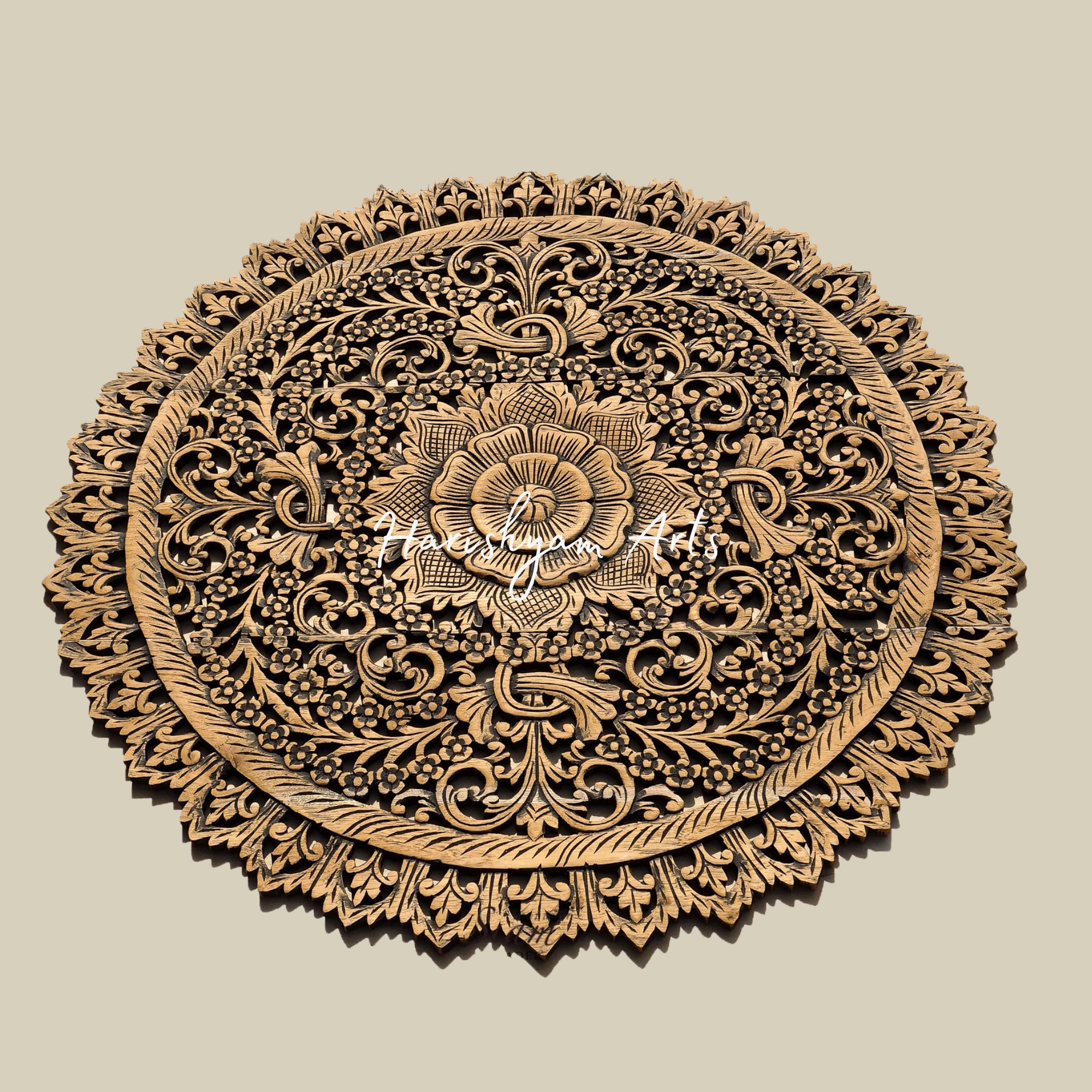 36" Rustic Carved Wood Round Wall Decor Panel