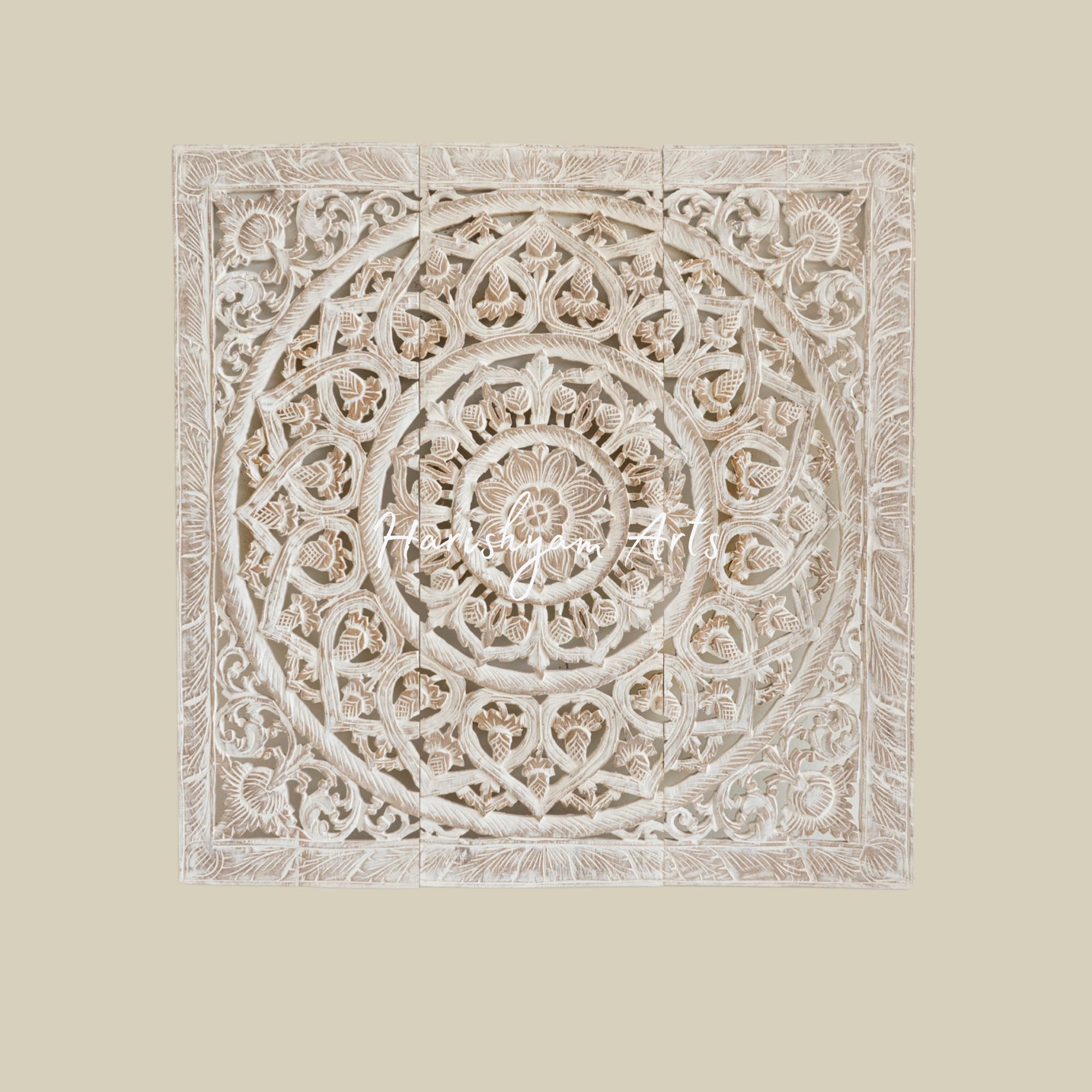 36" Set of 3 Hand Carved Wood Beige Wall Art Panels