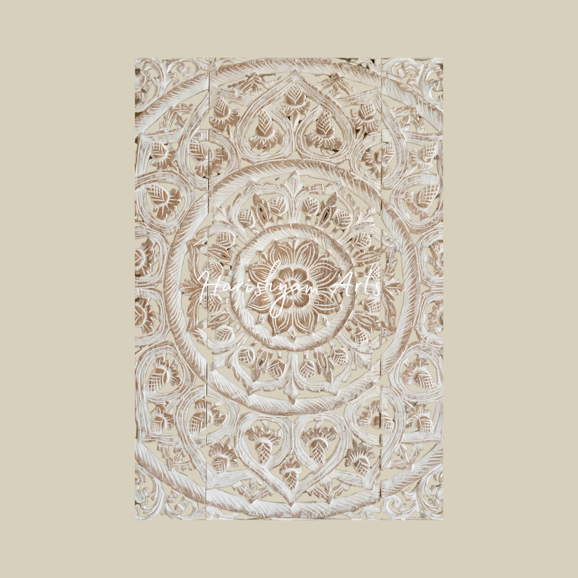 36" Set of 3 Hand Carved Wood Beige Wall Art Panels1