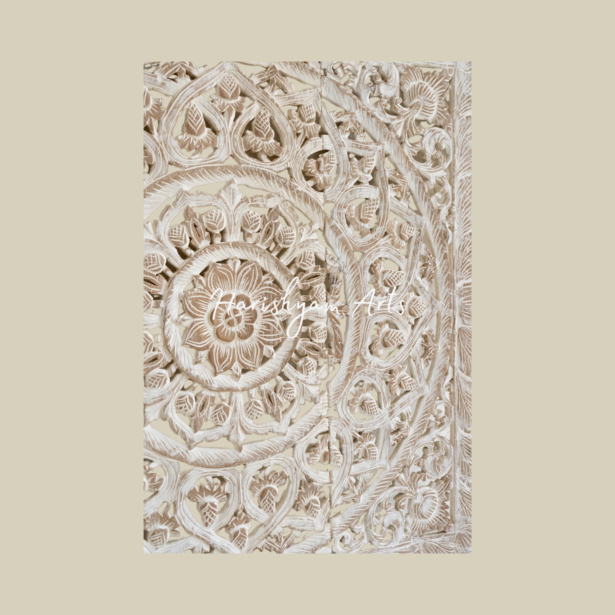 36" Set of 3 Hand Carved Wood Beige Wall Art Panels3