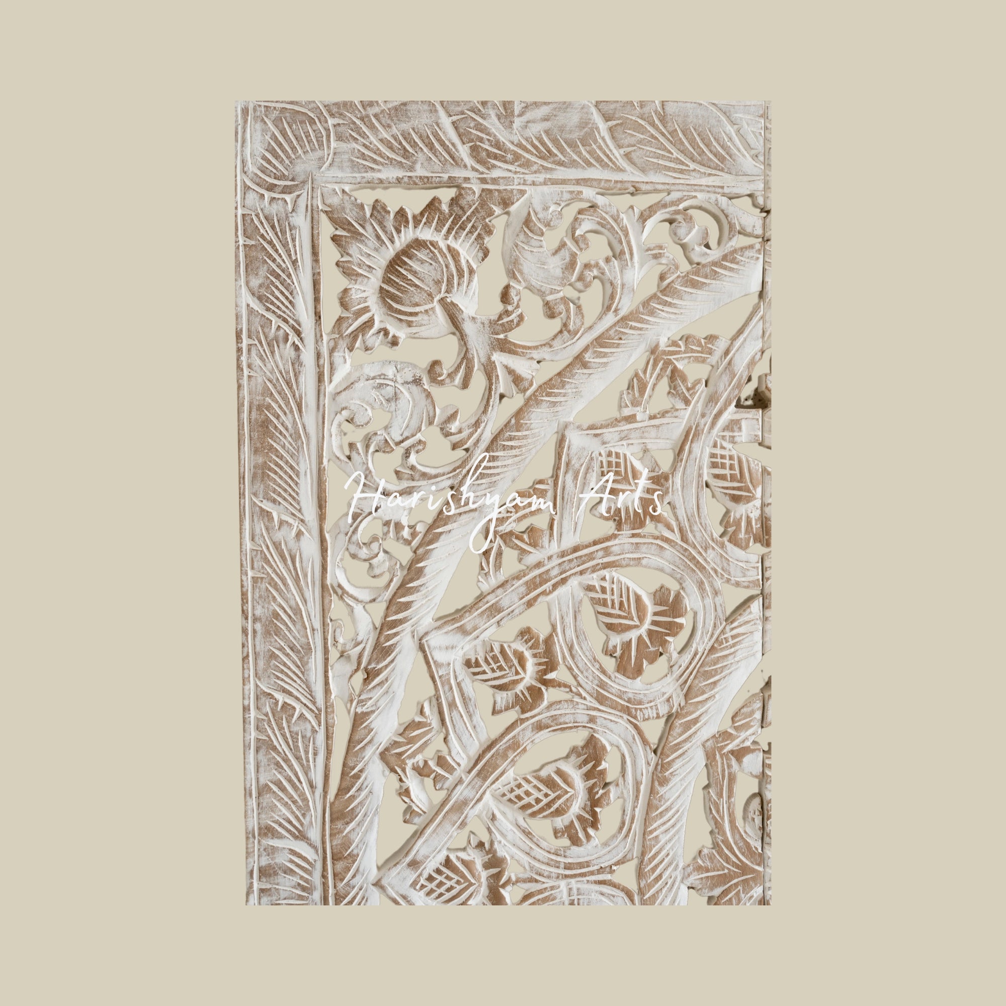 36" Set of 3 Hand Carved Wood Beige Wall Art Panels4
