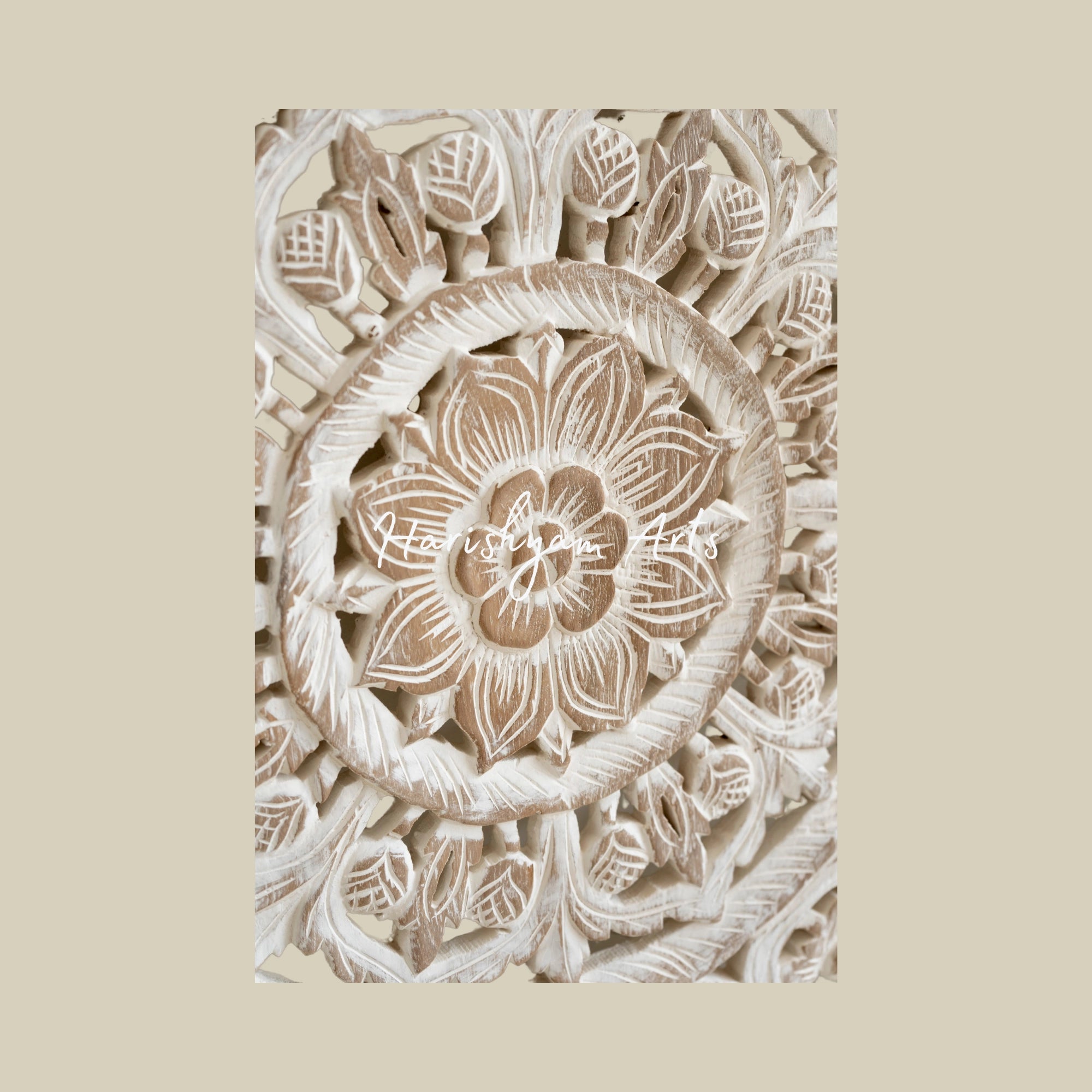 36" Set of 3 Hand Carved Wood Beige Wall Art Panels5