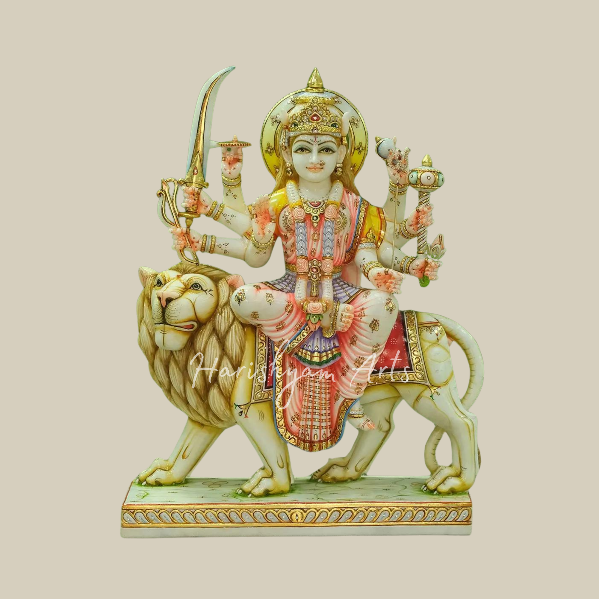 36" Large Ashtabhuja Goddess Durga Marble Statue