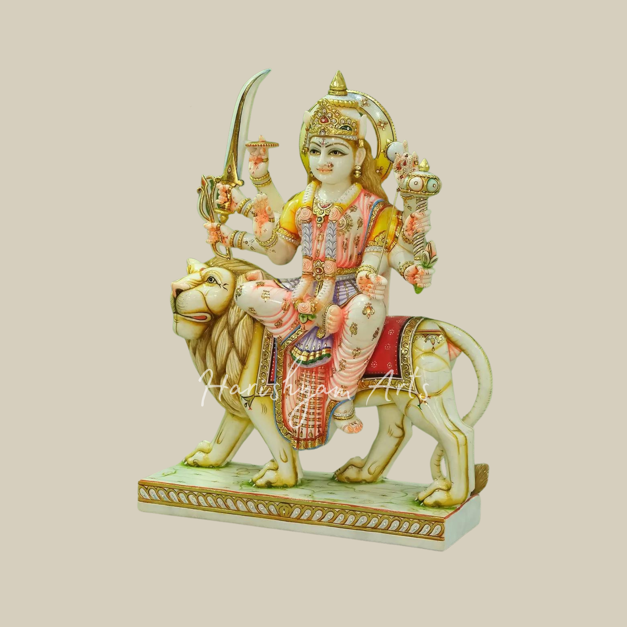 36" Large Ashtabhuja Goddess Durga Marble Statue