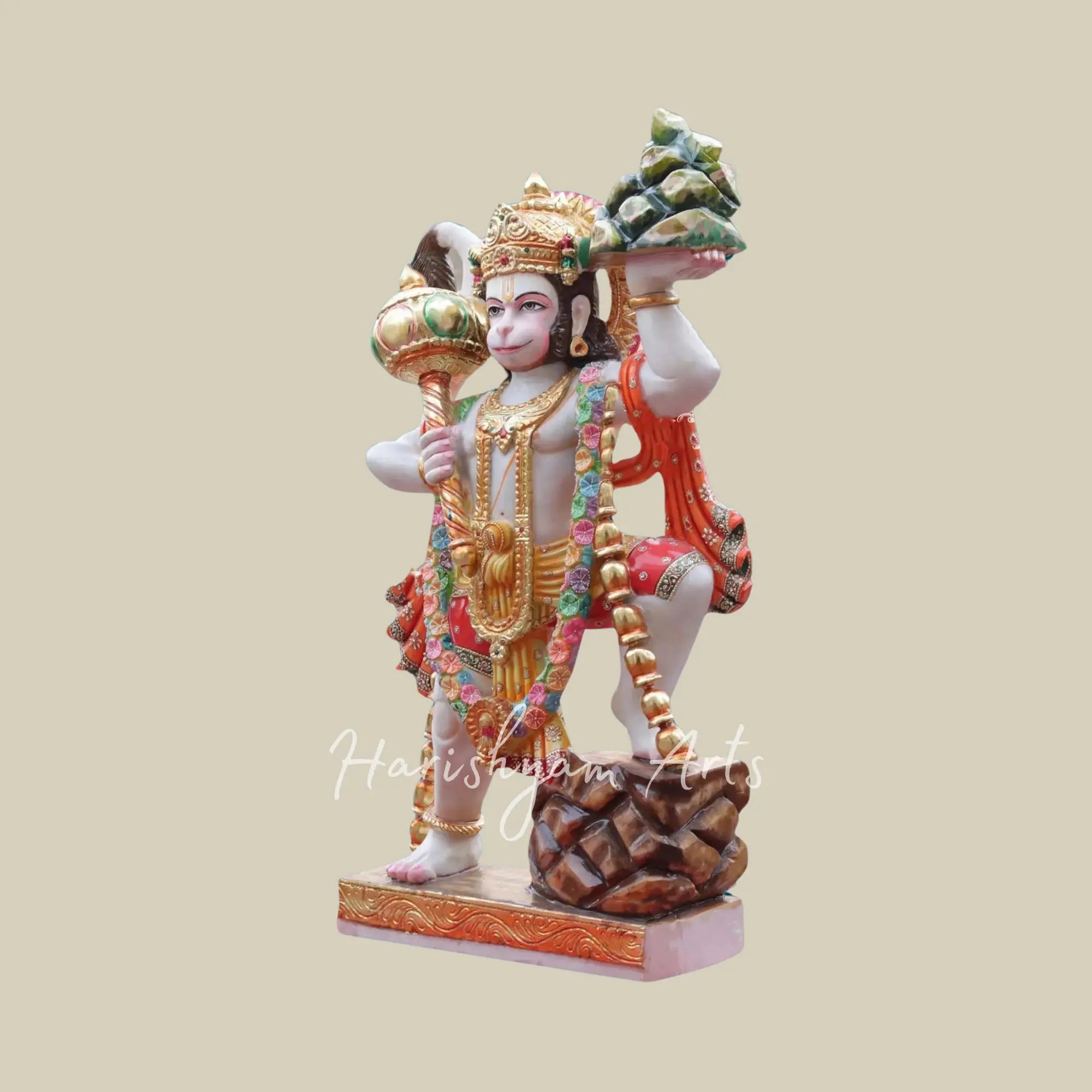 36 inches Large Hanuman Holding Mountain Makrana Marble Statue 1