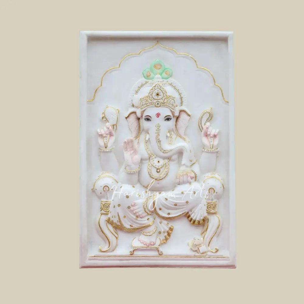 36 inches Lord Ganesha Marble Panel in Vietnam Marble