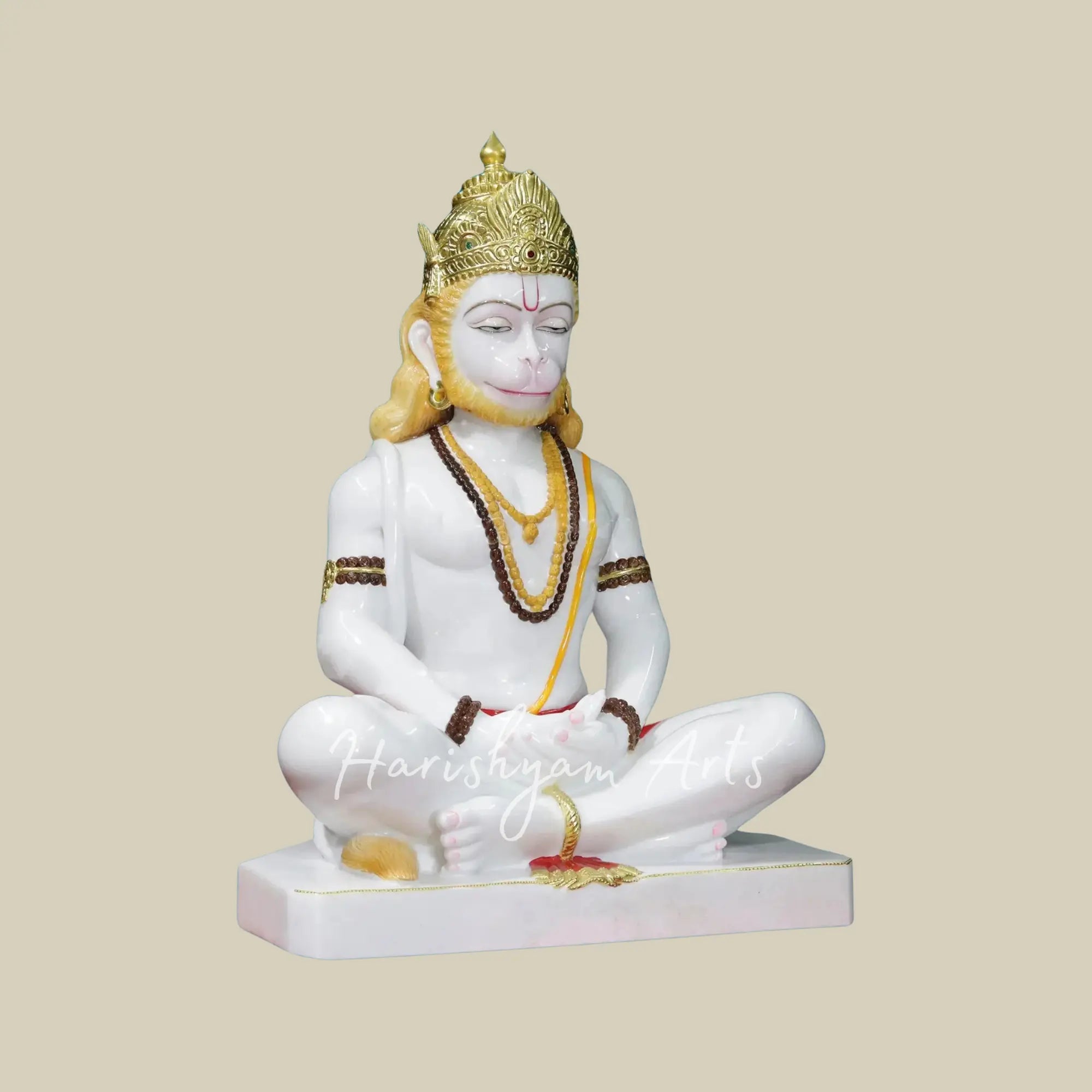 36" White Vietnam Marble Hanuman Ji Statue for Home