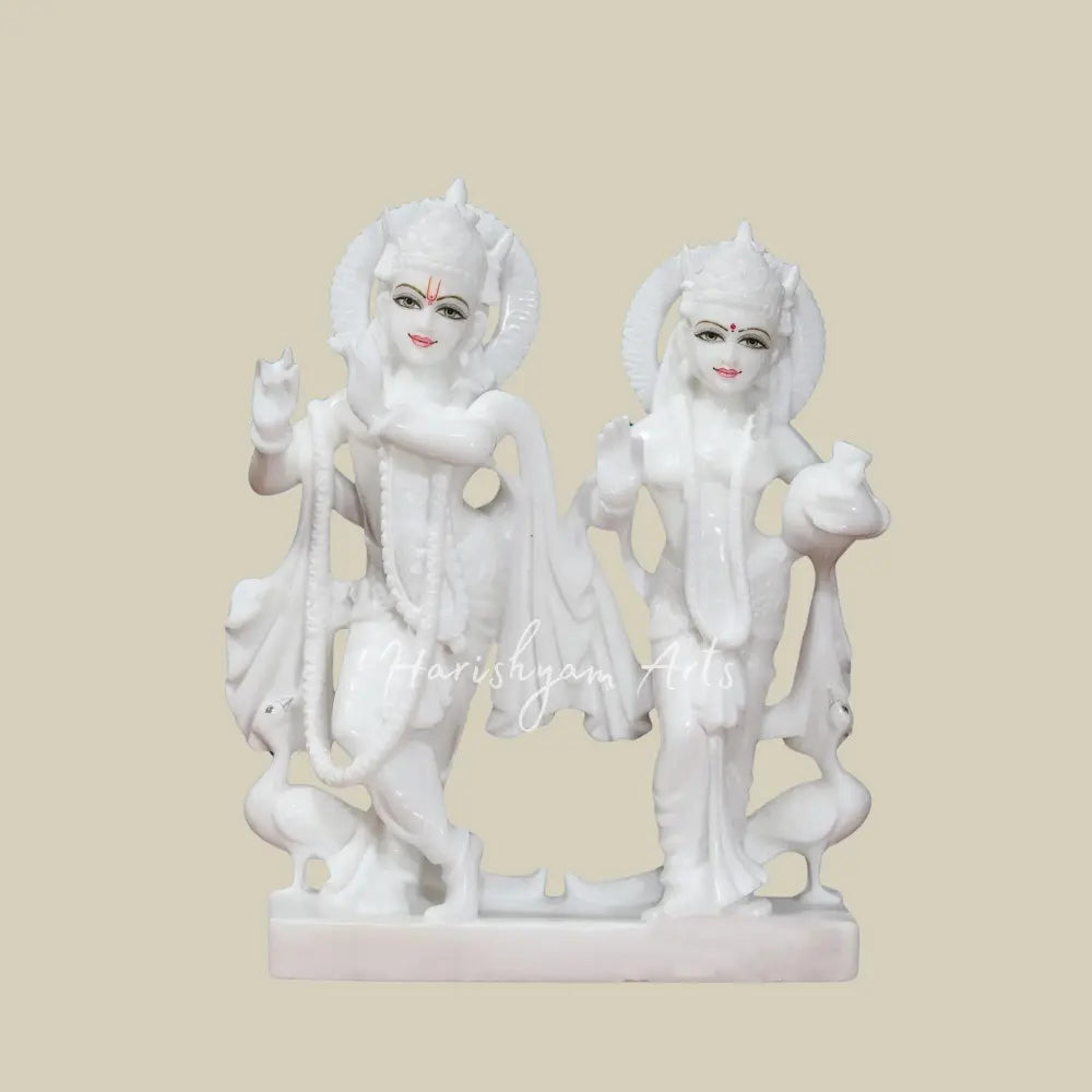 36" pure white marble radha krishna idol