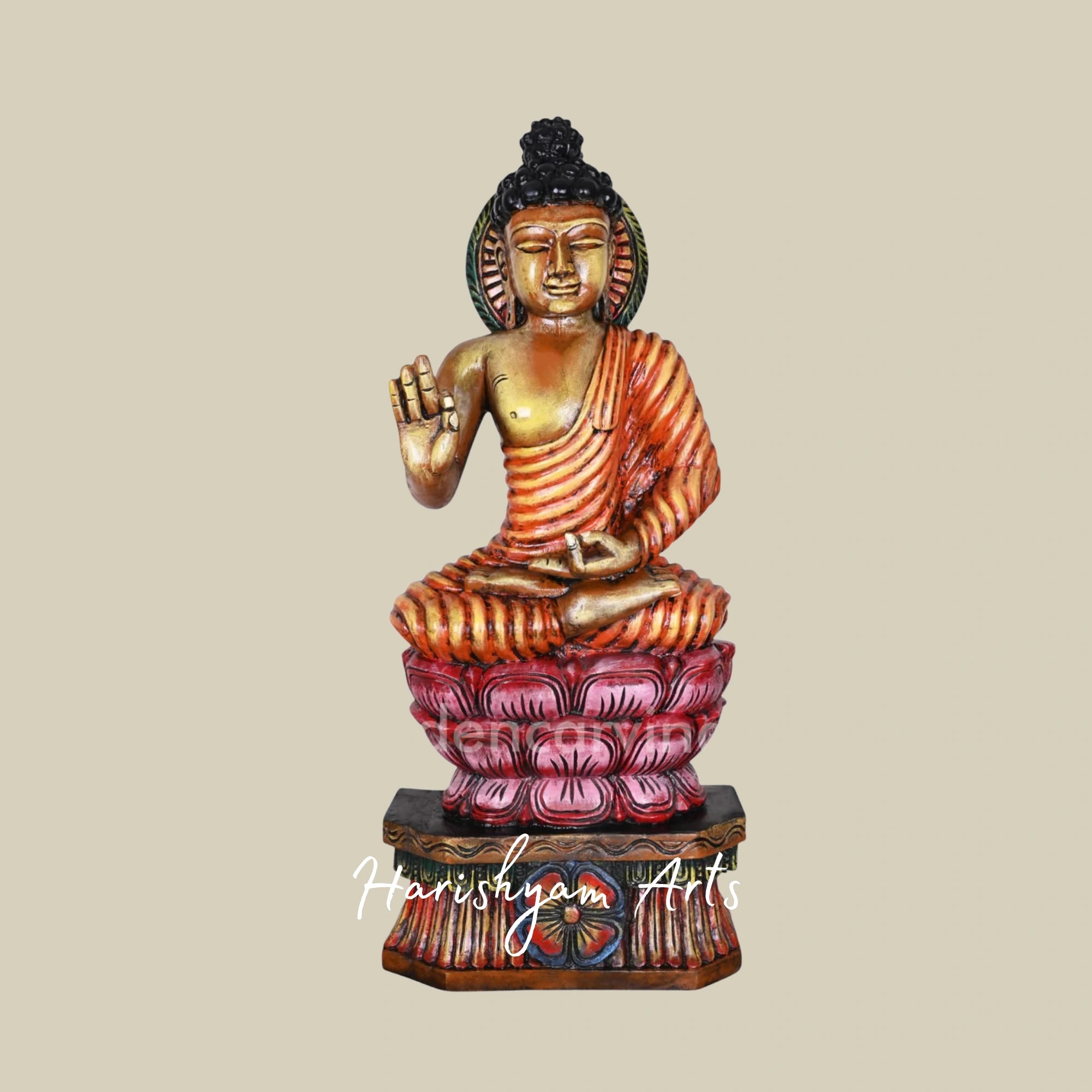 37" Elegant Wooden Buddha Sculpture for Home Altar or Meditation Area