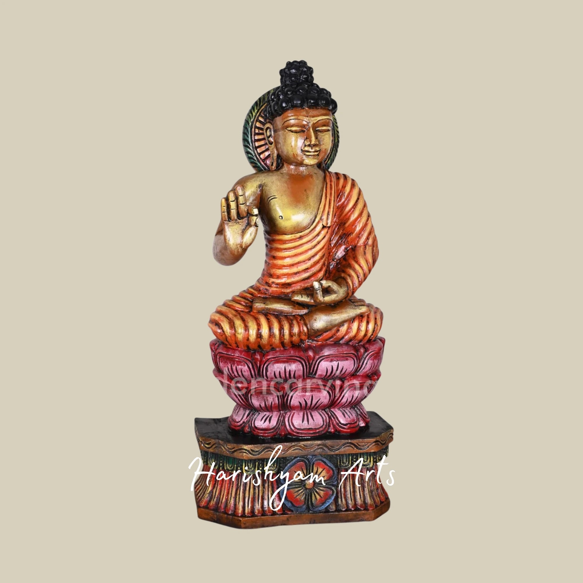 37" Elegant Wooden Buddha Sculpture for Home Altar or Meditation Area