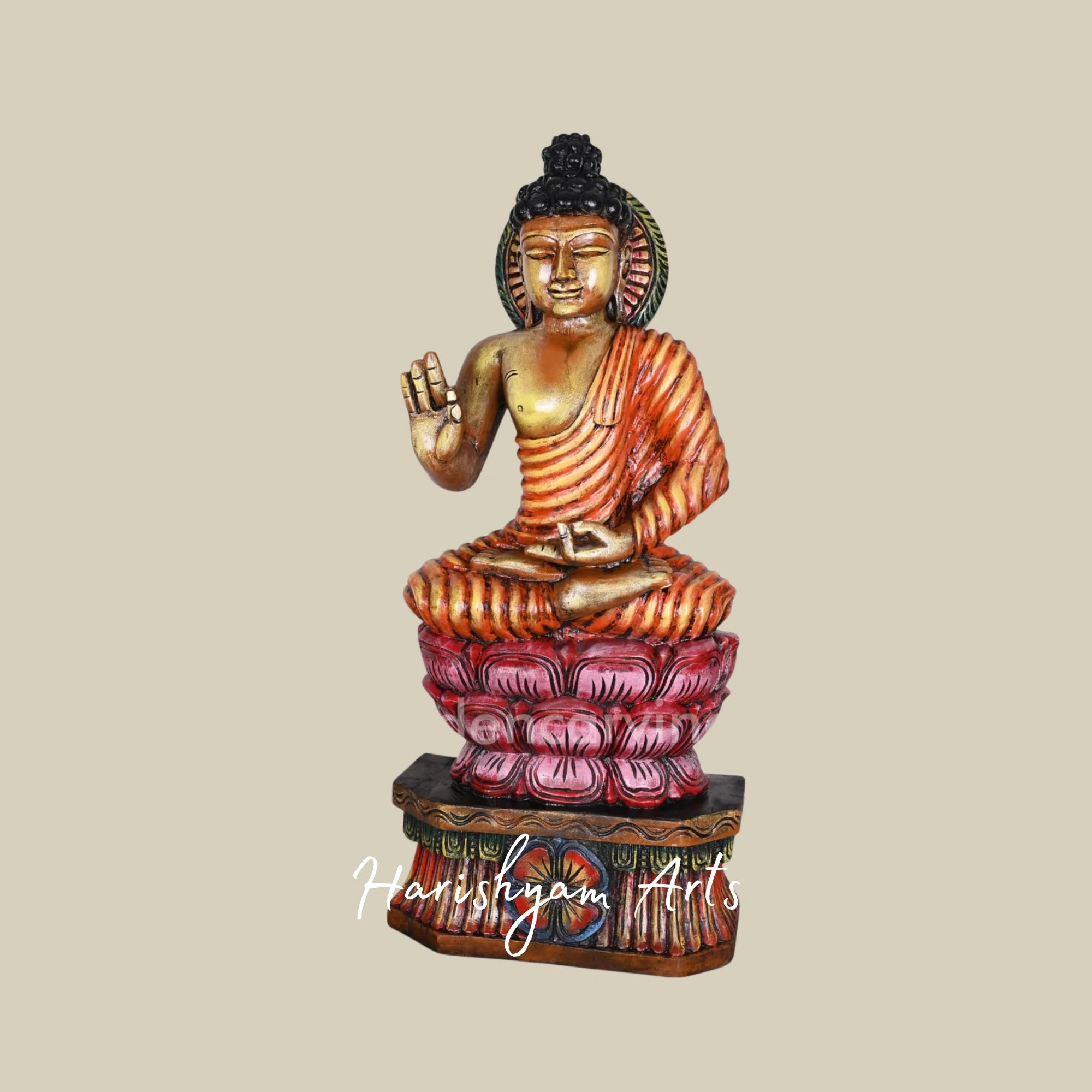 37" Elegant Wooden Buddha Sculpture for Home Altar or Meditation Area