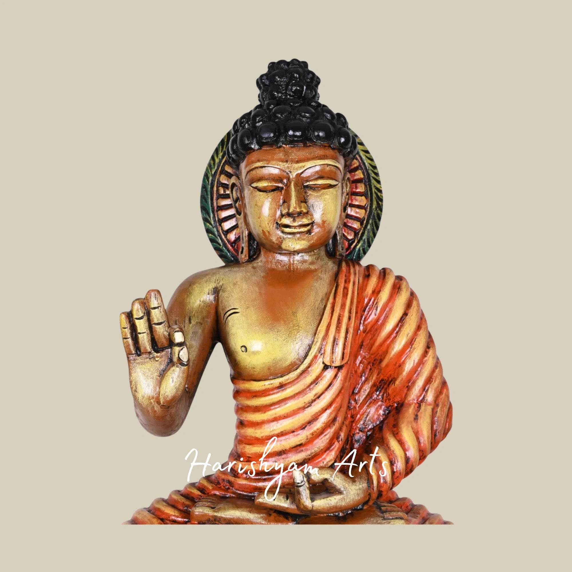 37" Elegant Wooden Buddha Sculpture for Home Altar or Meditation Area