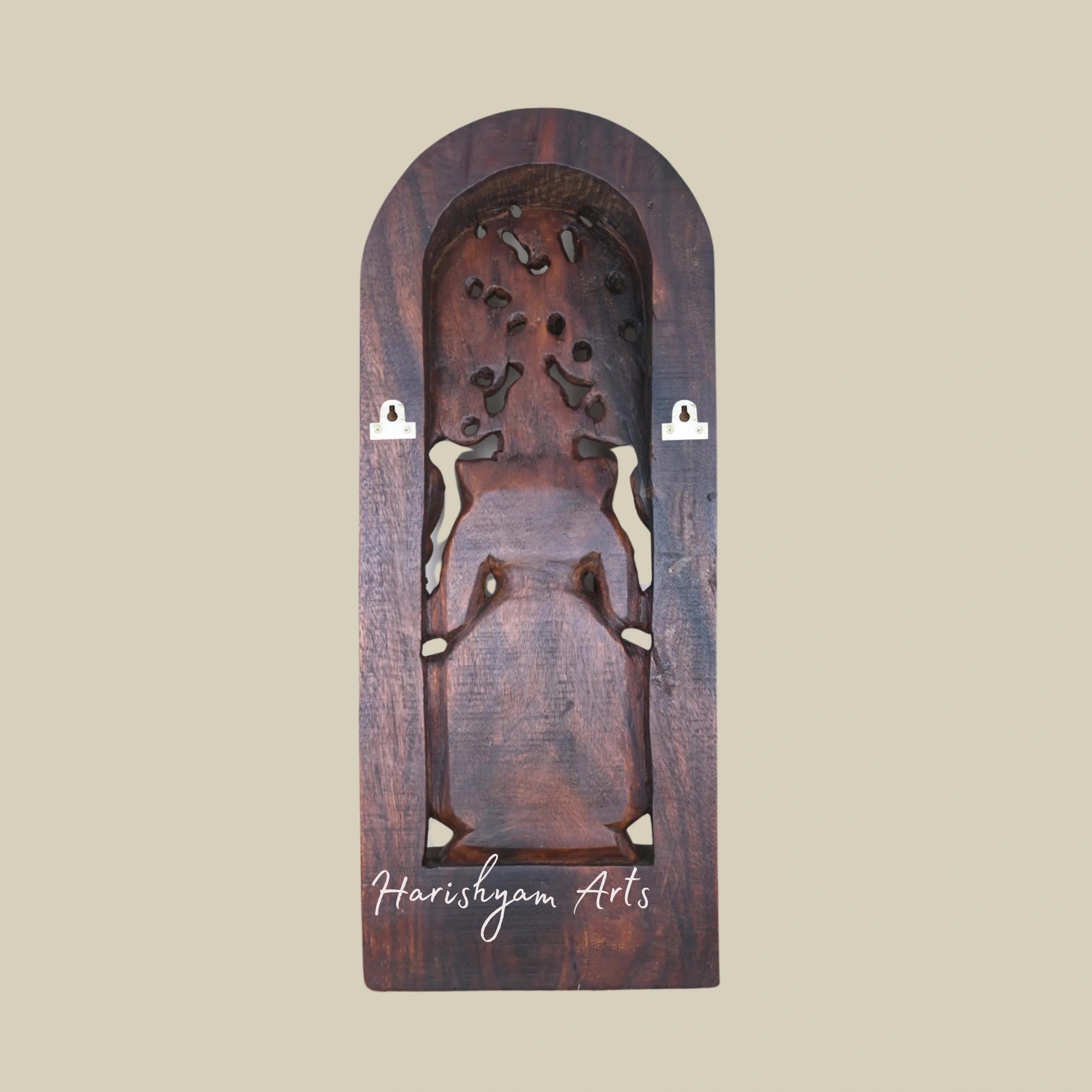 37" Handcrafted Wooden Ganesha Idol Eating Modak on Lotus with Intricate Jali Wall Mount Design5