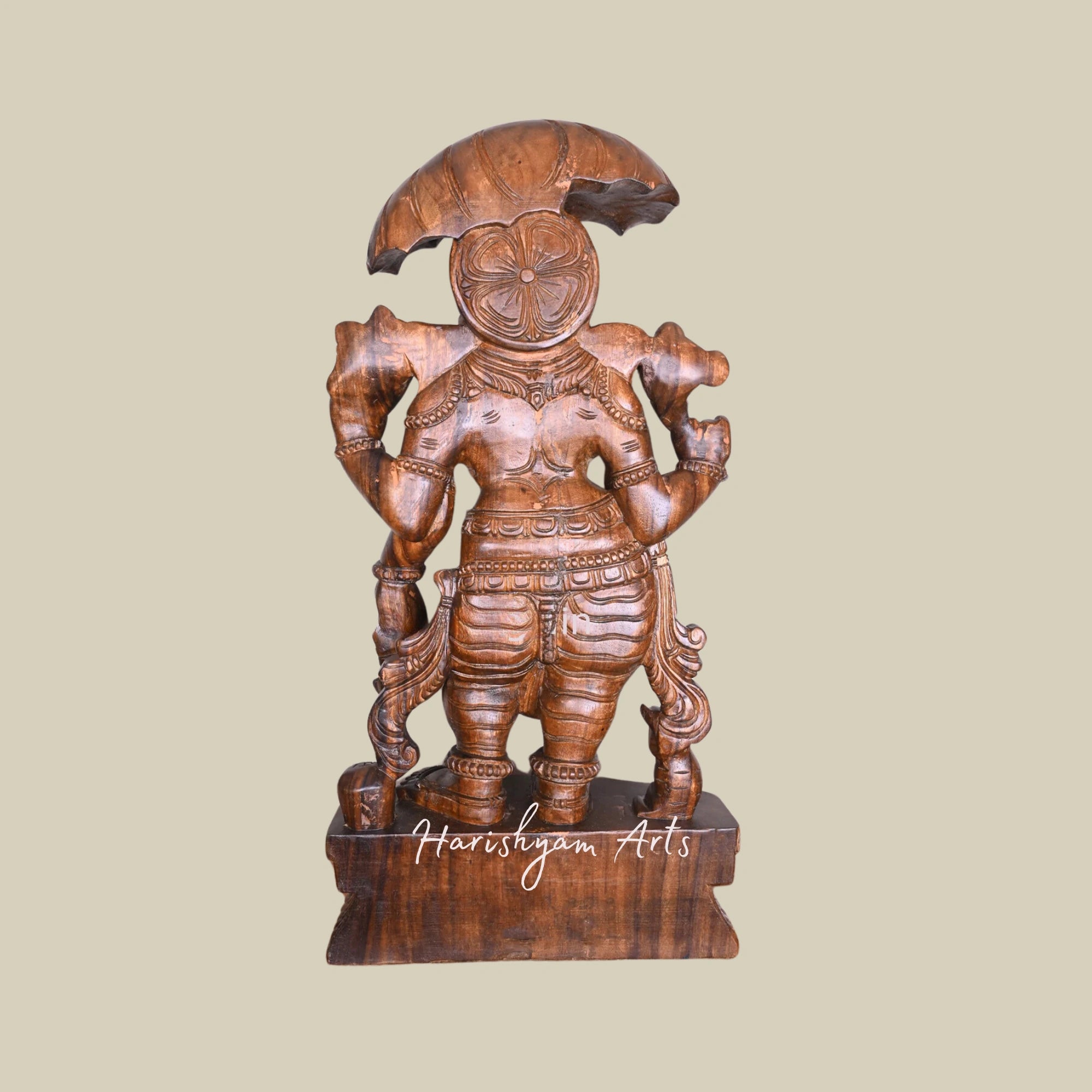 38" Wooden Ganesh Statues for Temple Standing on Base, Holding Kamandalam in His Hand, Polished Sculpture4