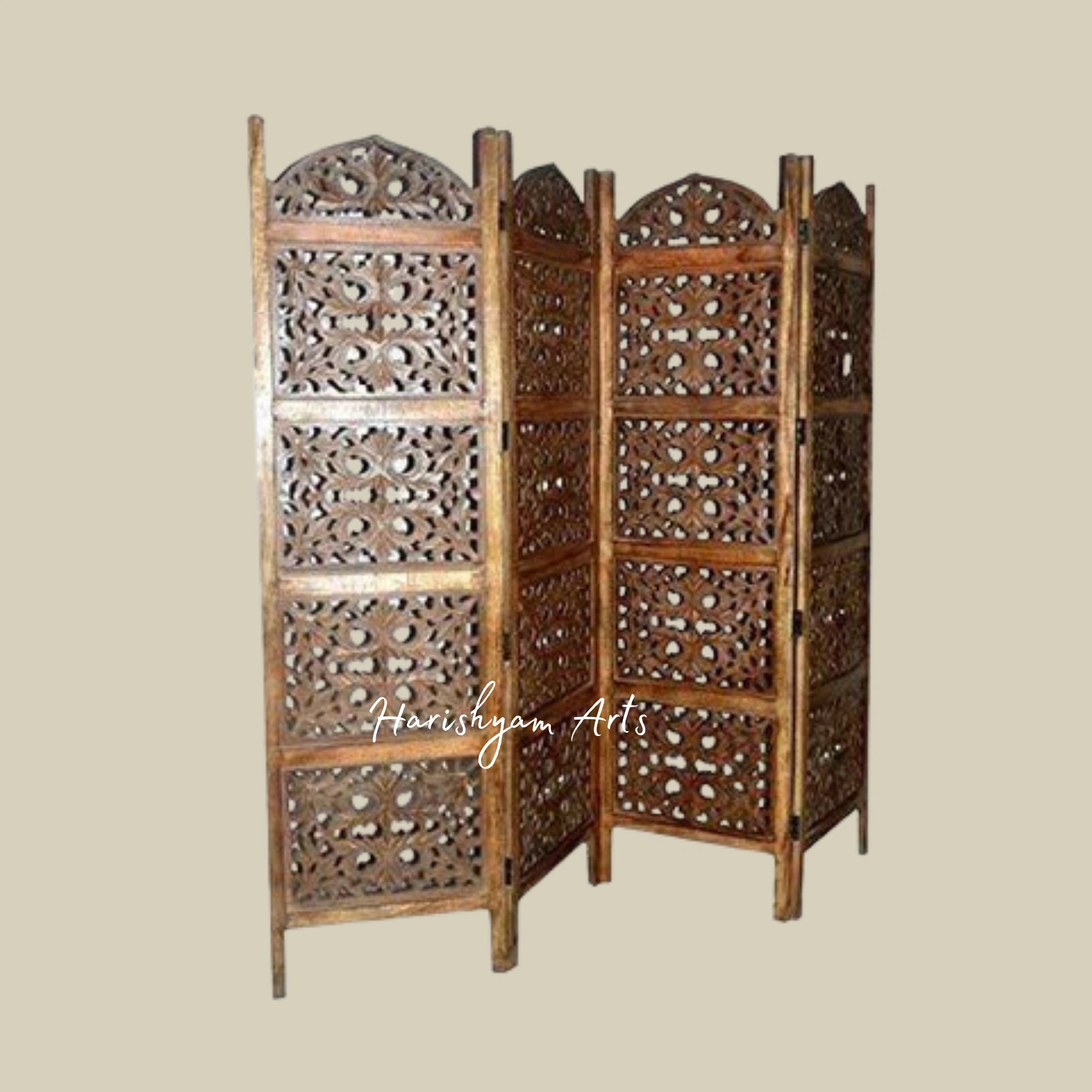 3 Panel Solid Wood Partition in Rich Brown for Living Room Interiors