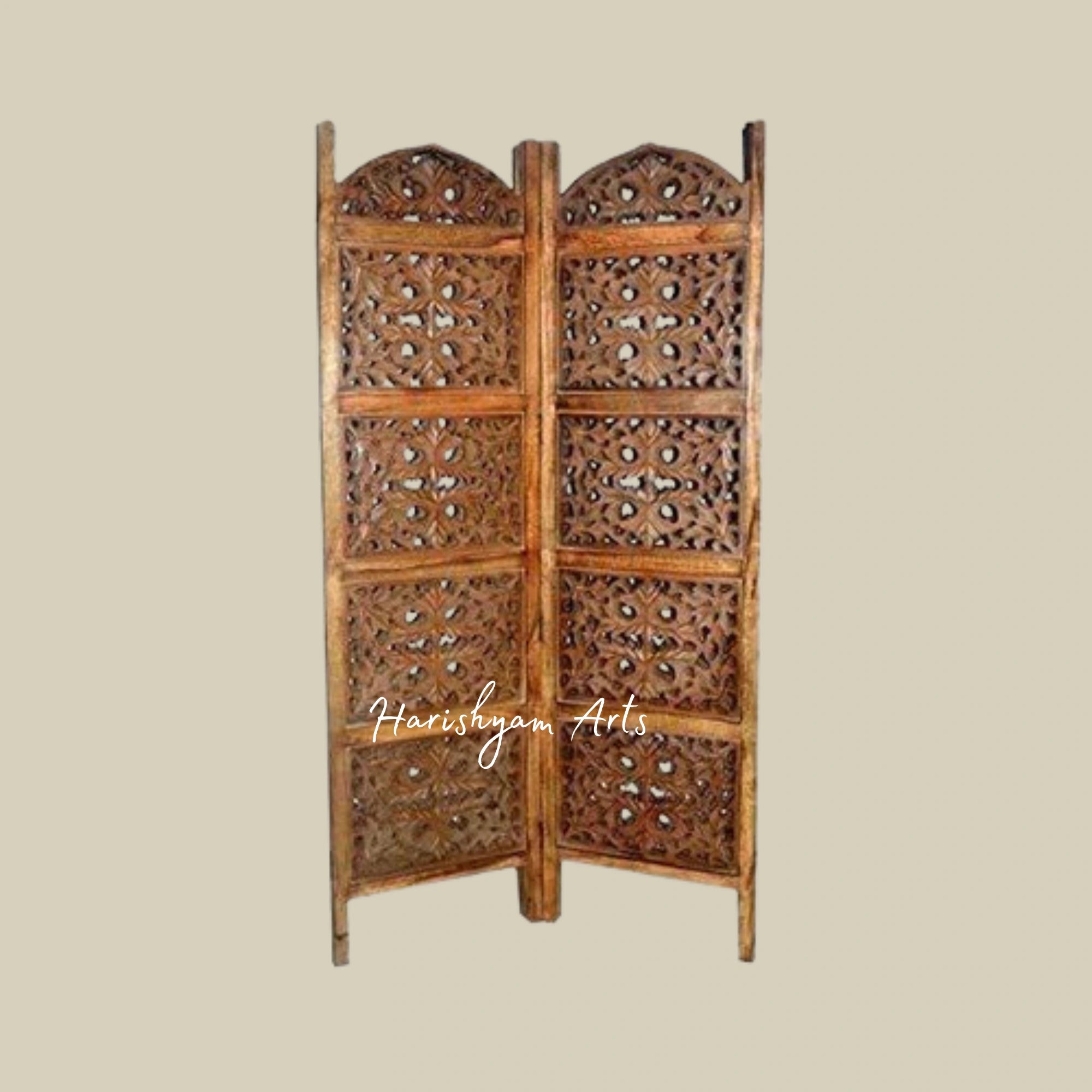 3 Panel Solid Wood Partition in Rich Brown for Living Room Interiors