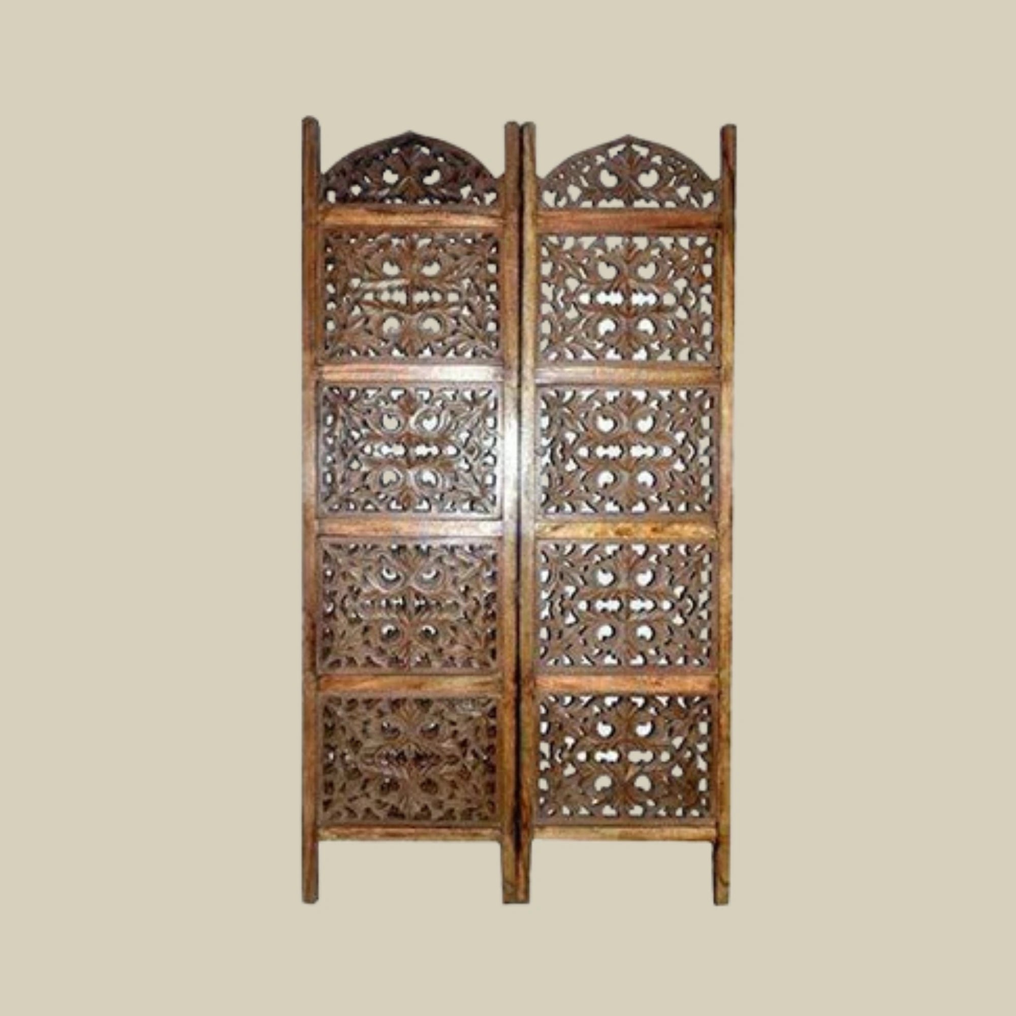 3 Panel Solid Wood Partition in Rich Brown for Living Room Interiors