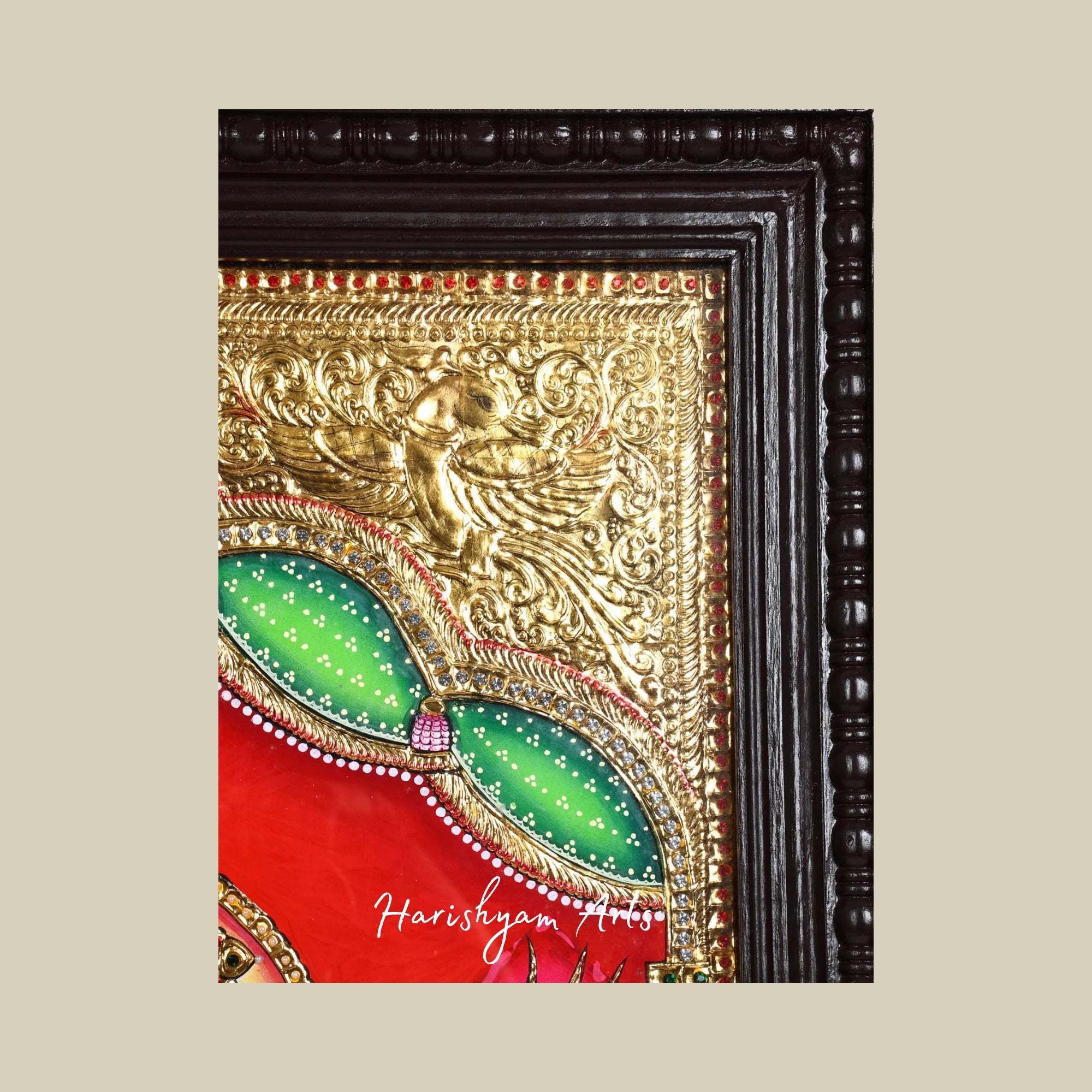 40" Ardhanarishvara Tanjore Painting with 24K Gold Work Showcasing Shiva-Shakti Unity