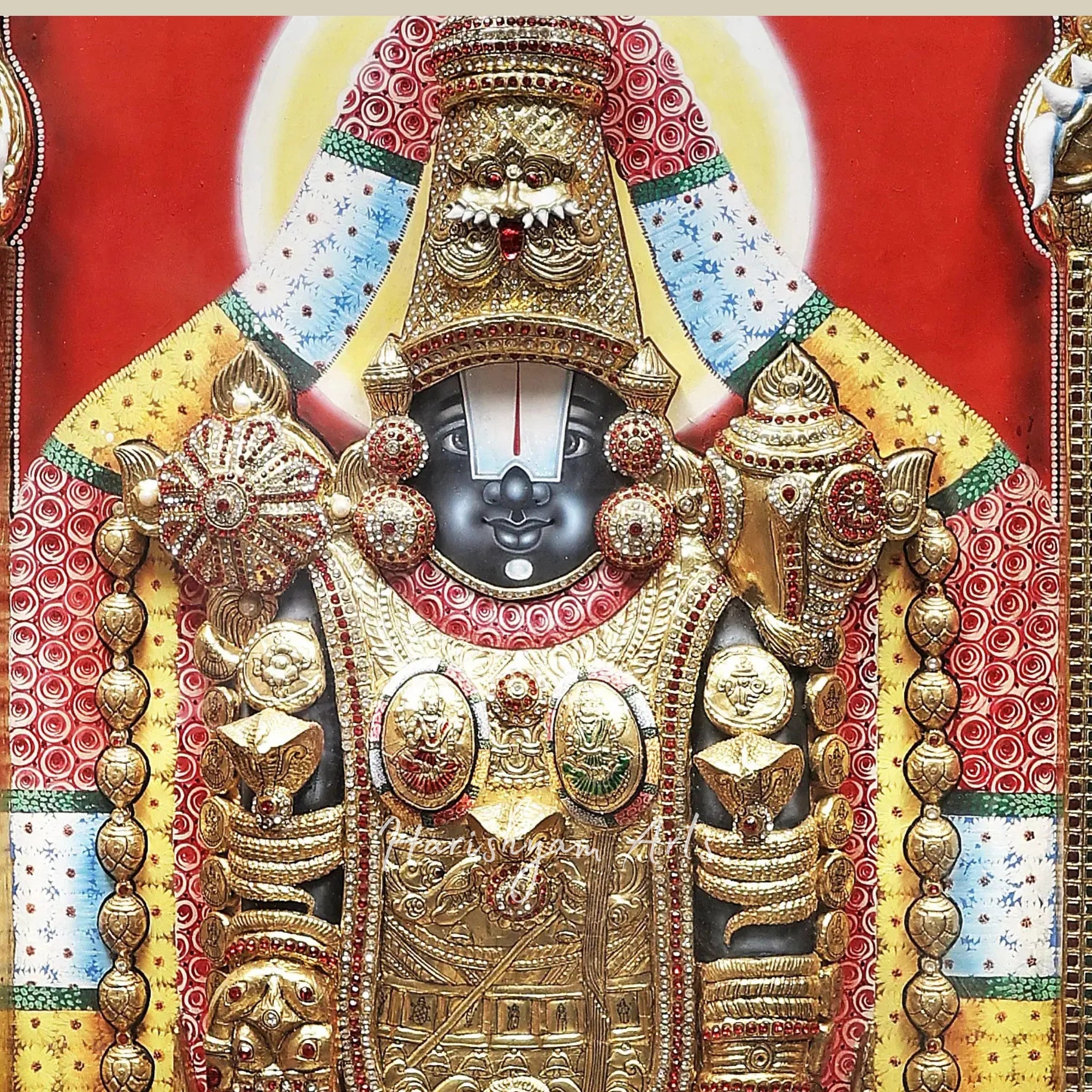 40" Standing Tirupati Balaji Tanjore Painting with Intricate Embossing Design