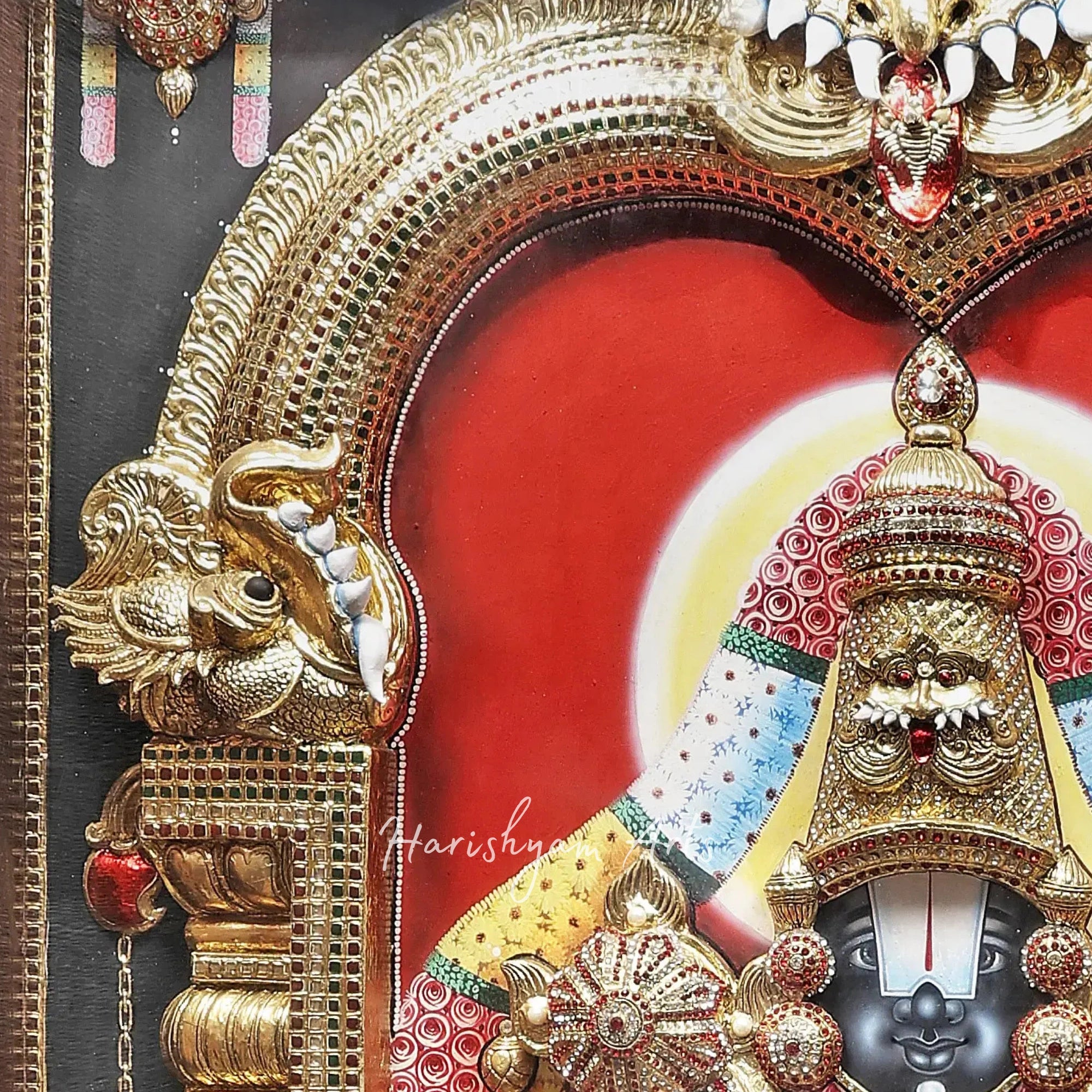 40" Standing Tirupati Balaji Tanjore Painting with Intricate Embossing Design