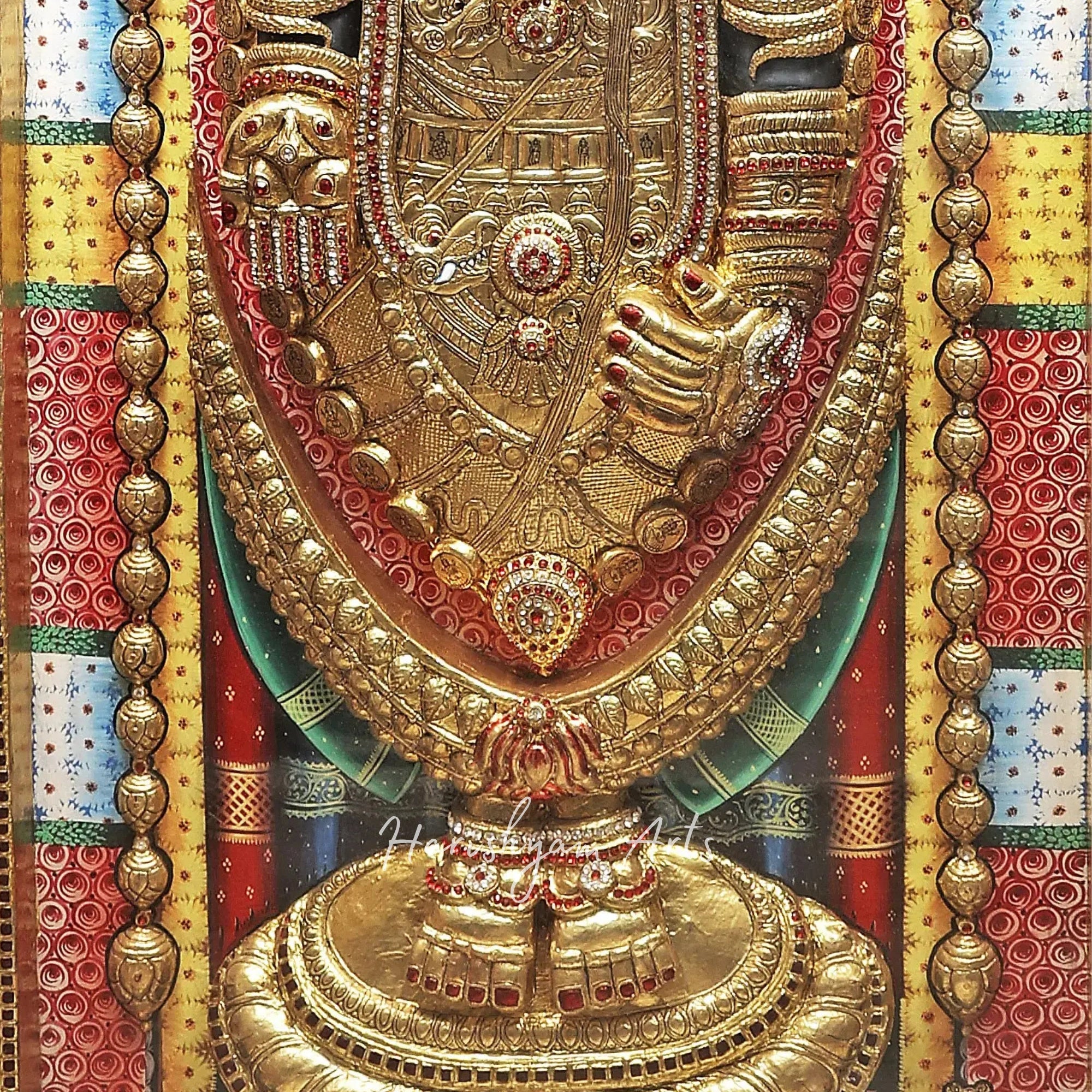 40" Standing Tirupati Balaji Tanjore Painting with Intricate Embossing Design