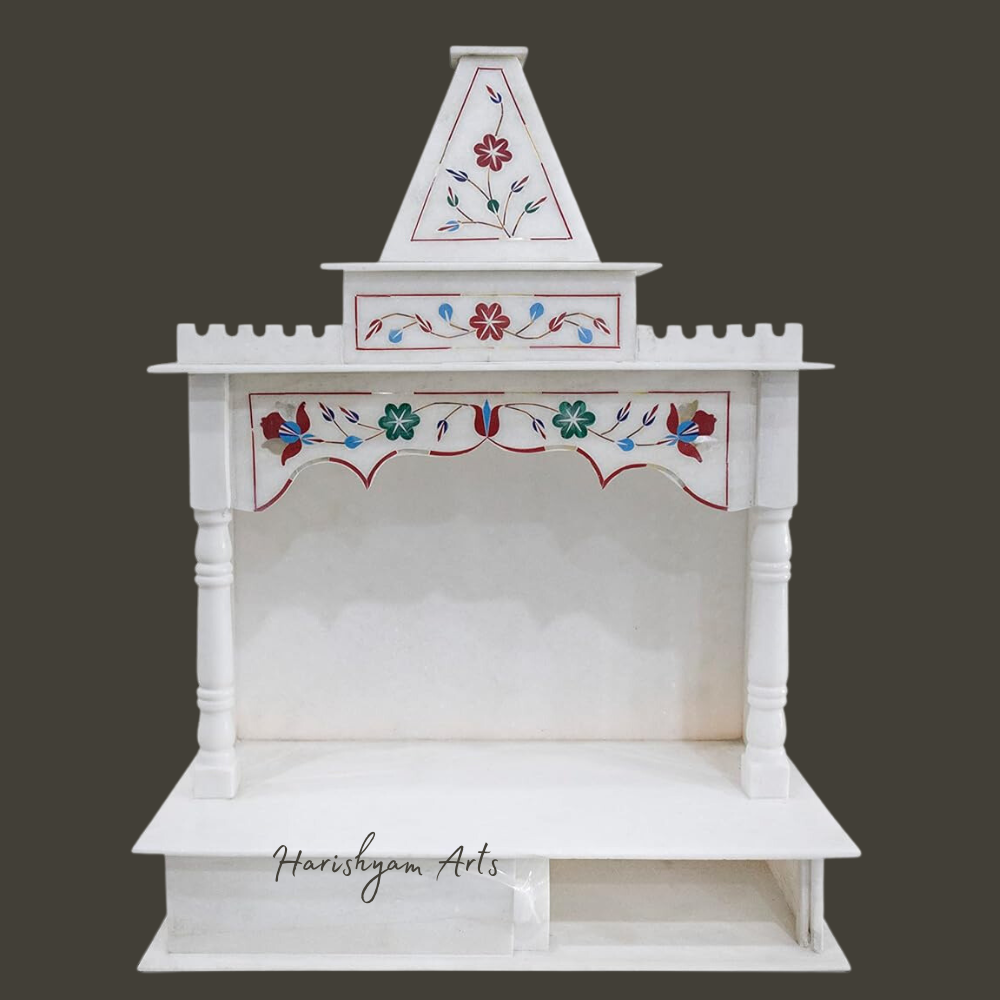 42" Handcrafted White Marble Temple for Pooja, Home, Office
