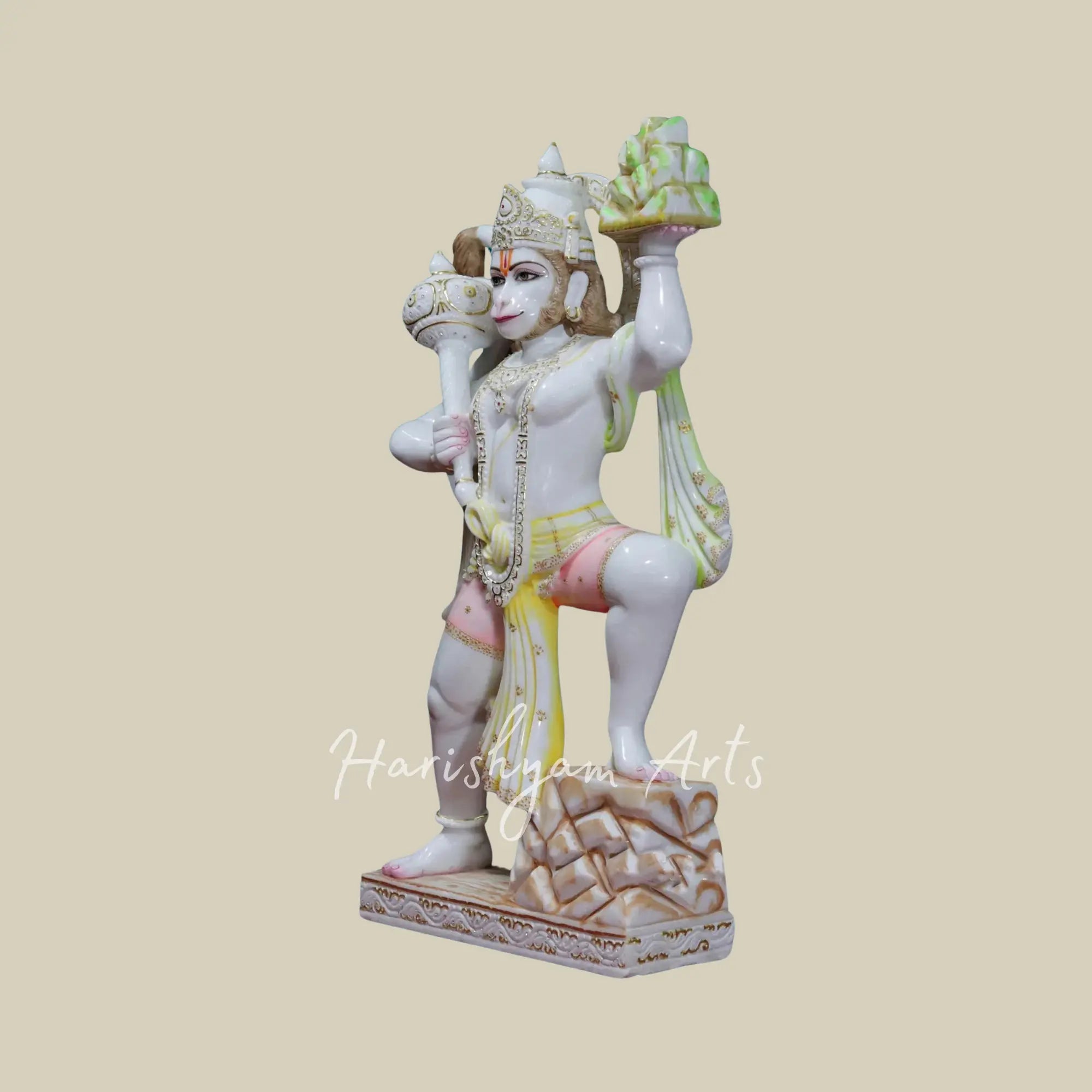42 inches Lord Hanuman Carrying Sanjeevni Mountain Makrana Marble Statue 1