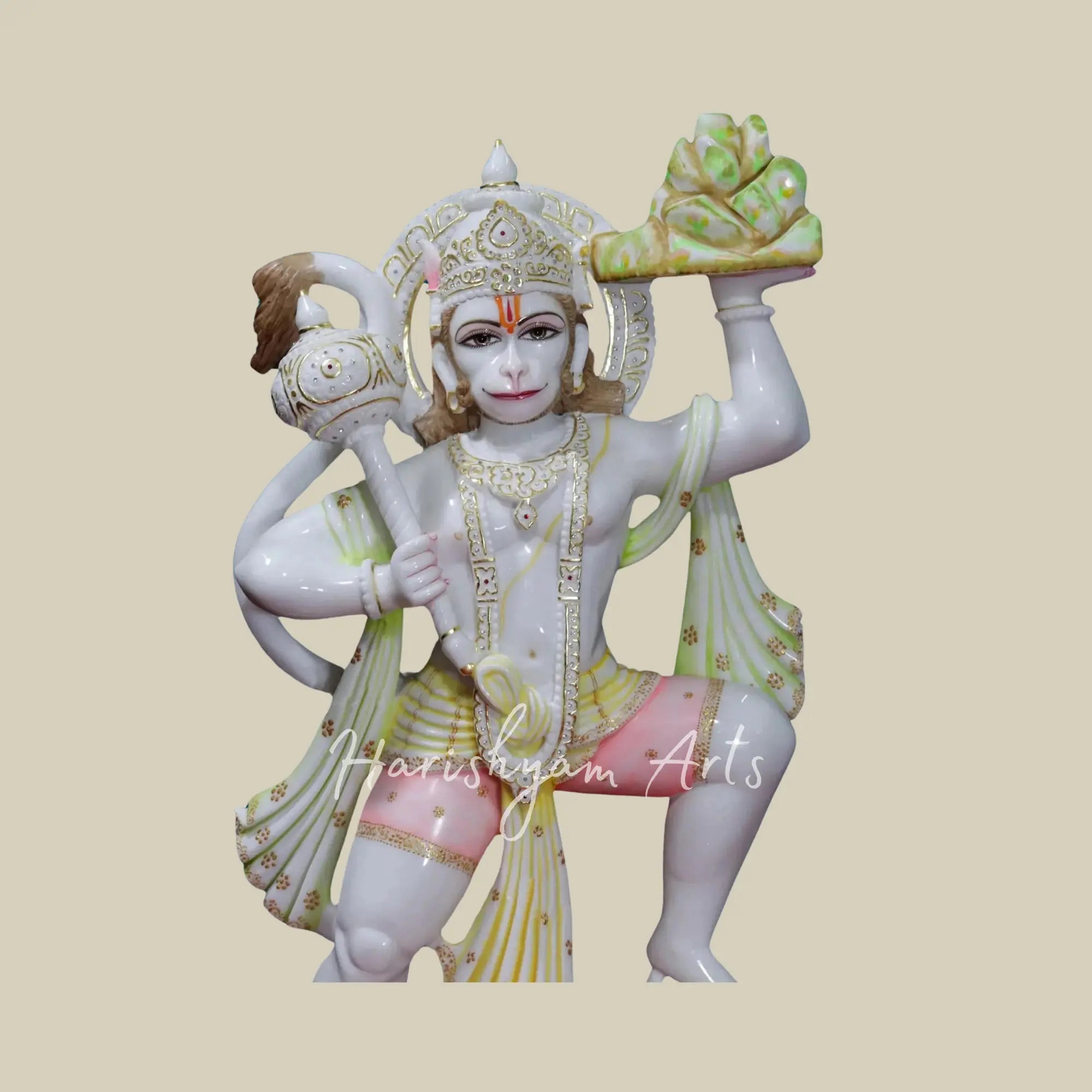 42 inches Lord Hanuman Carrying Sanjeevni Mountain Makrana Marble Statue 2