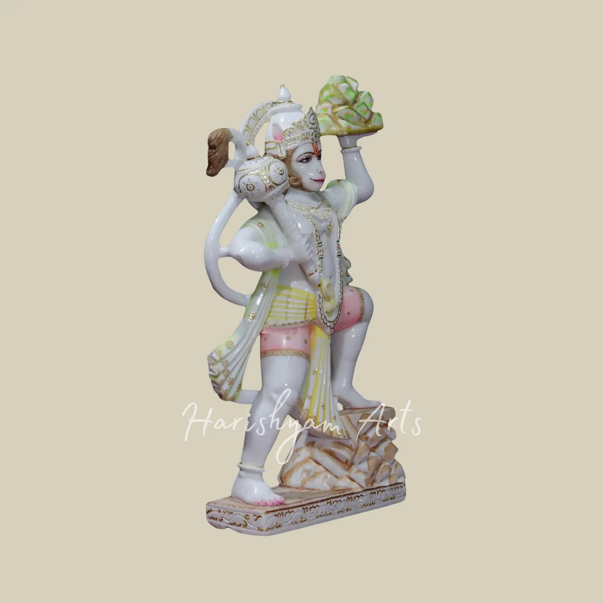 42 inches Lord Hanuman Carrying Sanjeevni Mountain Makrana Marble Statue 3