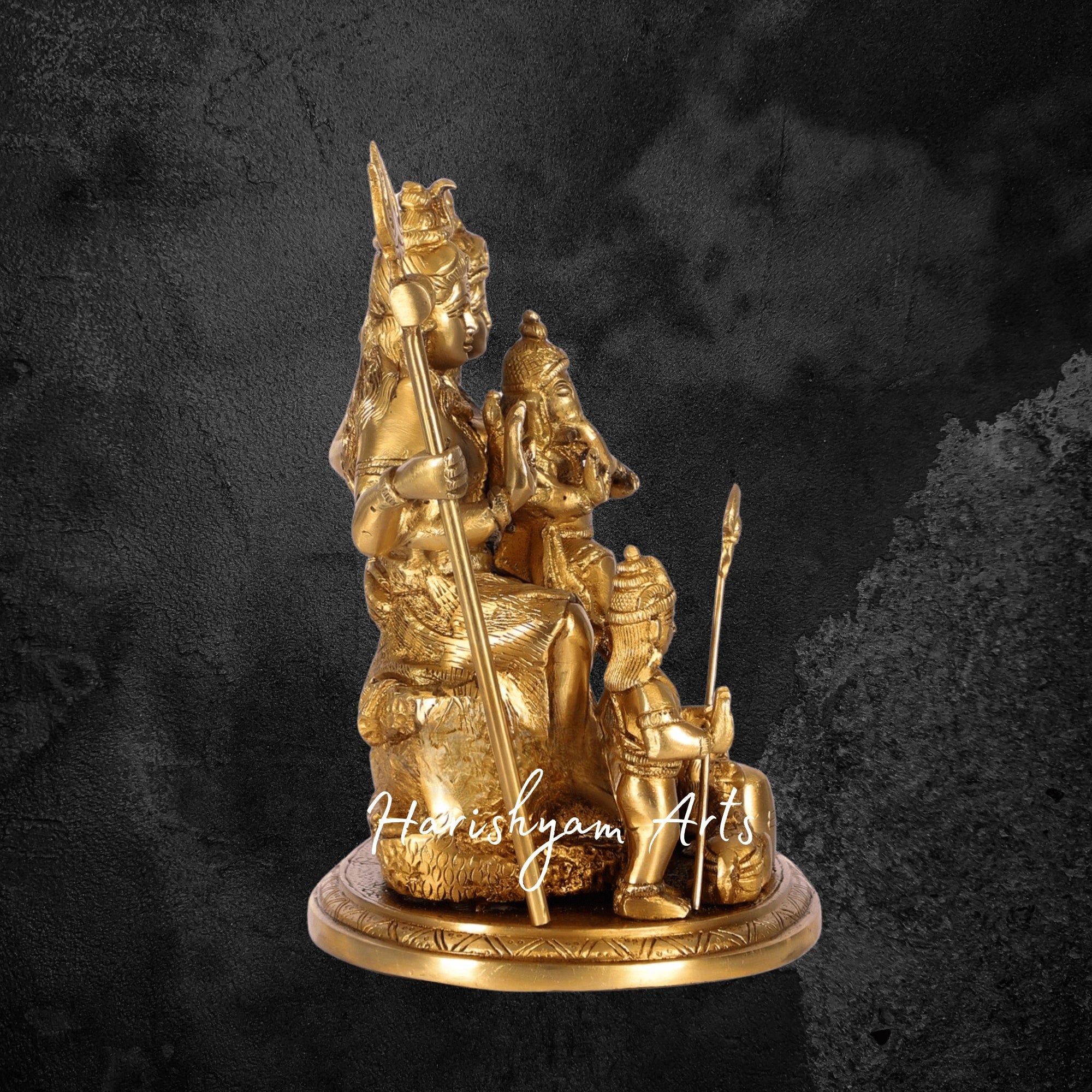 14" Brass Shiva Family Idol with Nandi in Handcrafted Superfine Finish