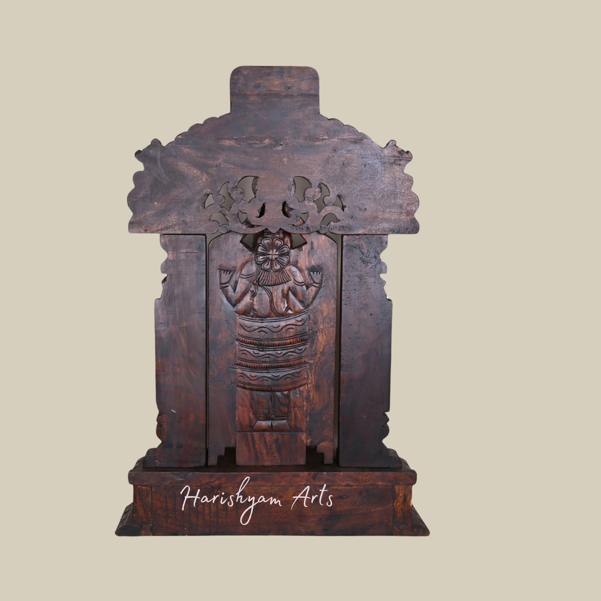 43" Tirupati Balaji Wooden Statue with Prabhavali and Pillar Yaazhi3