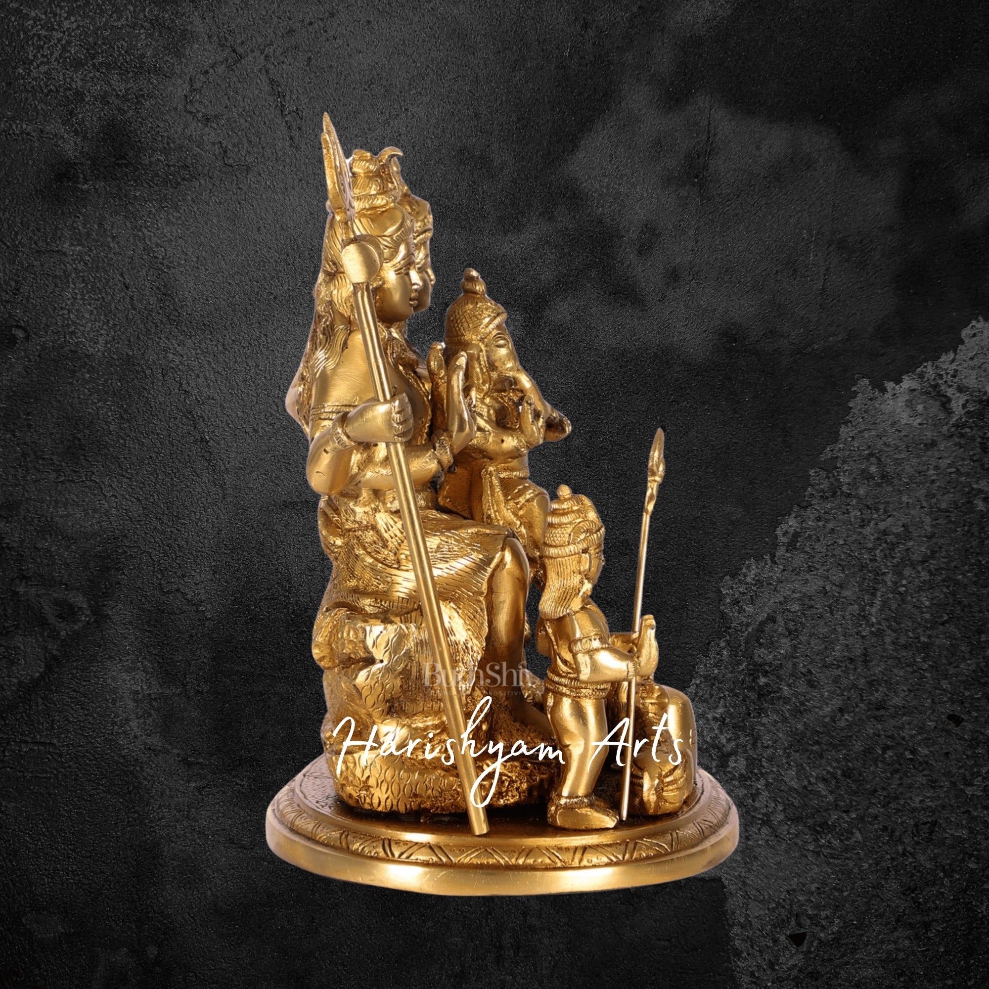 14" Brass Shiva Family Idol with Nandi in Handcrafted Superfine Finish