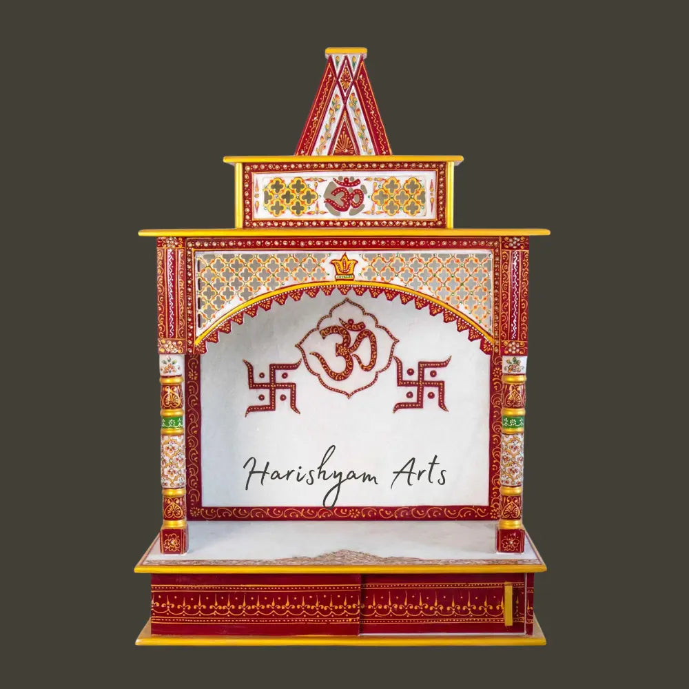 44" Beautiful Large Marble Mandir for Home with Jali Arch