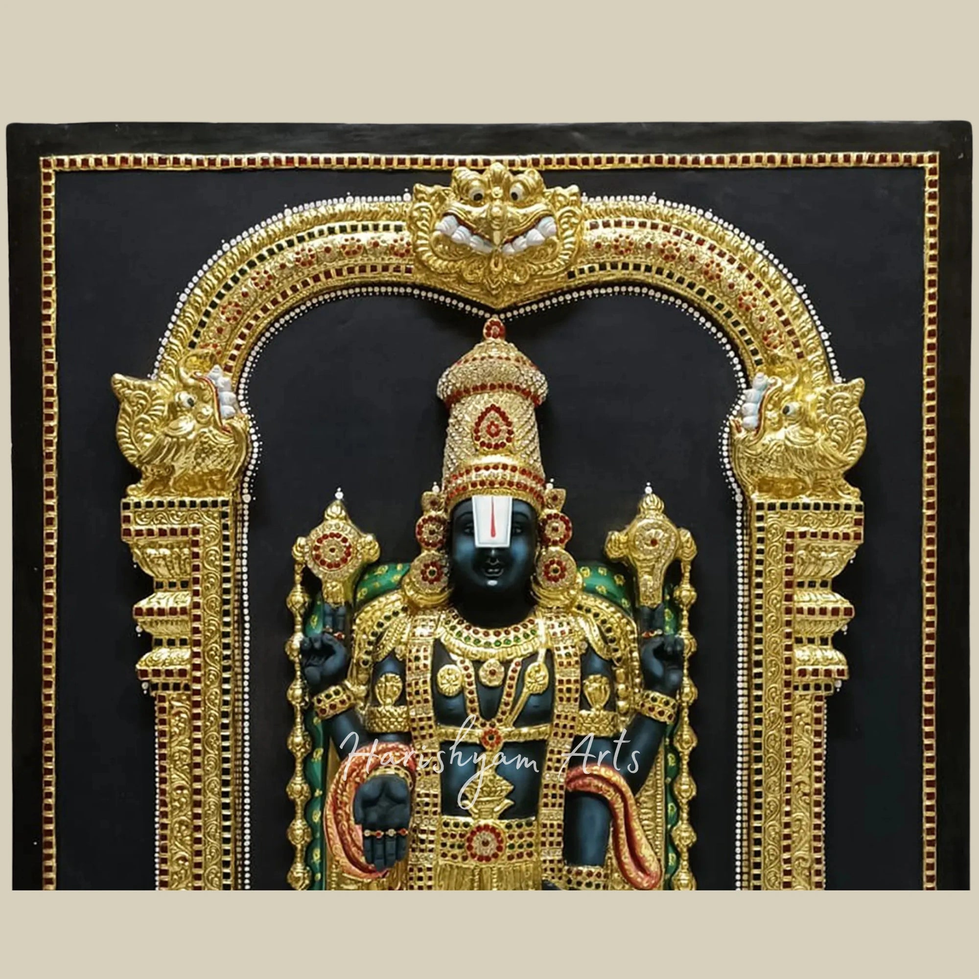 46" 3D Embossed Tirupati Balaji Tanjore Painting with Stunning Face Detailing