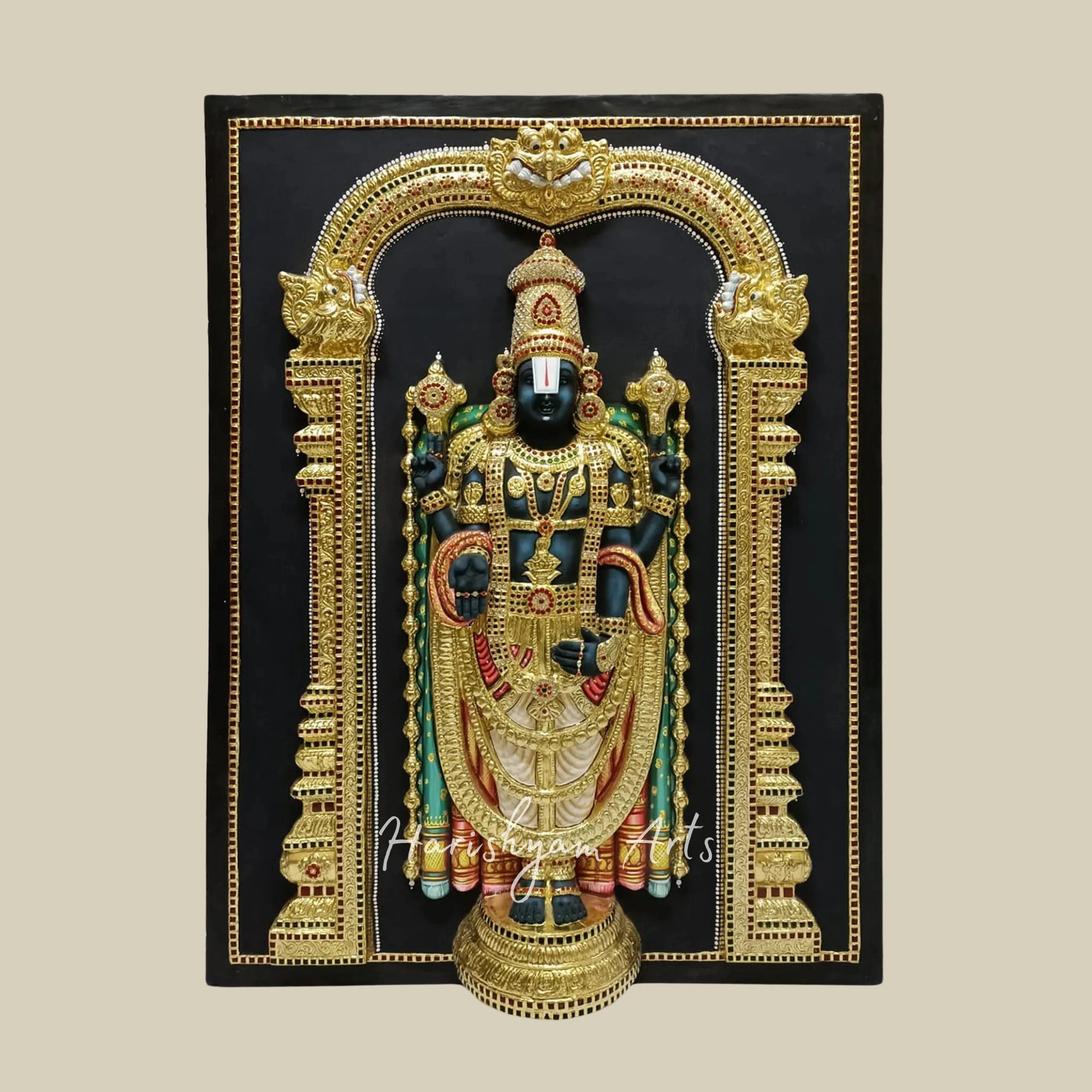46" 3D Embossed Tirupati Balaji Tanjore Painting with Stunning Face Detailing