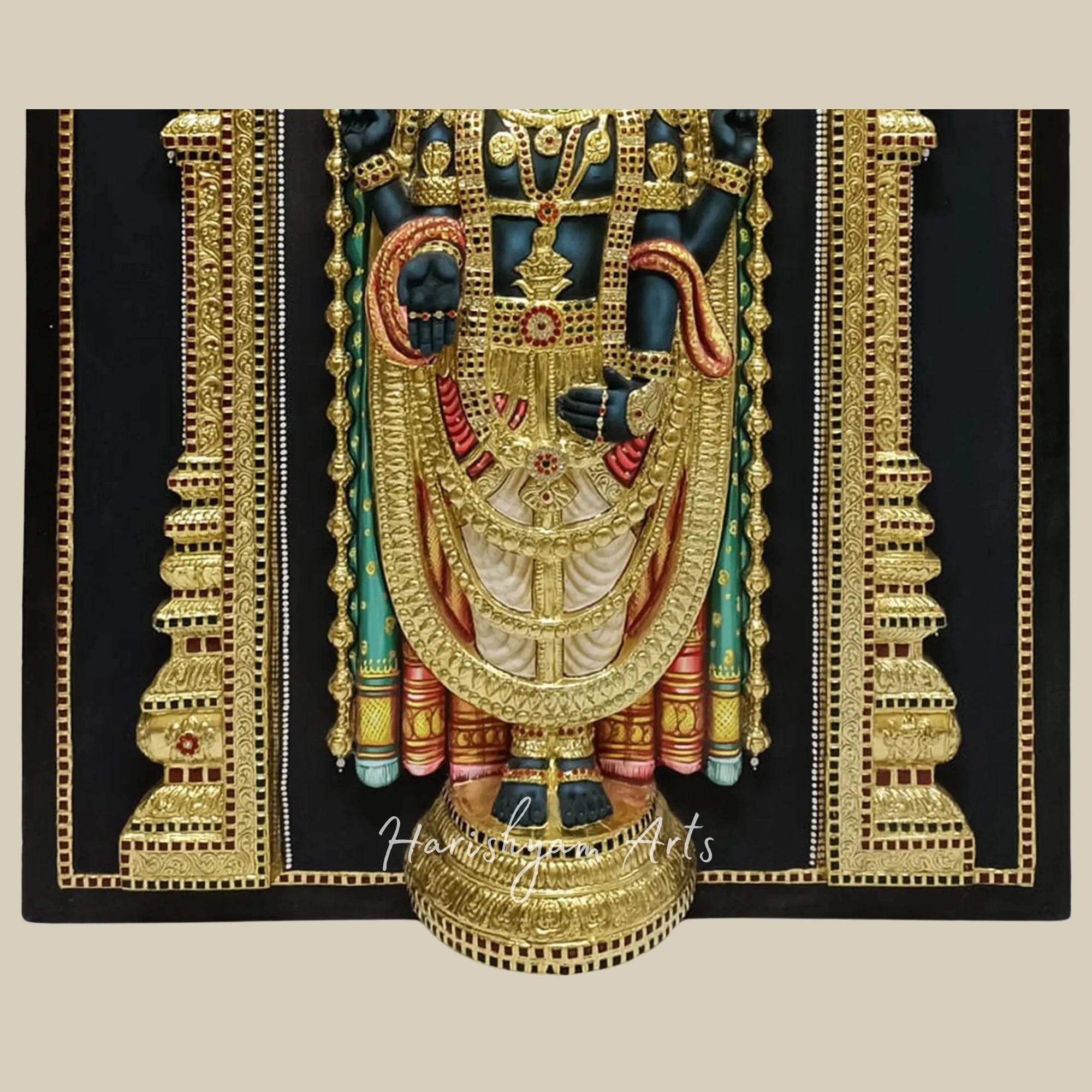 46" 3D Embossed Tirupati Balaji Tanjore Painting with Stunning Face Detailing