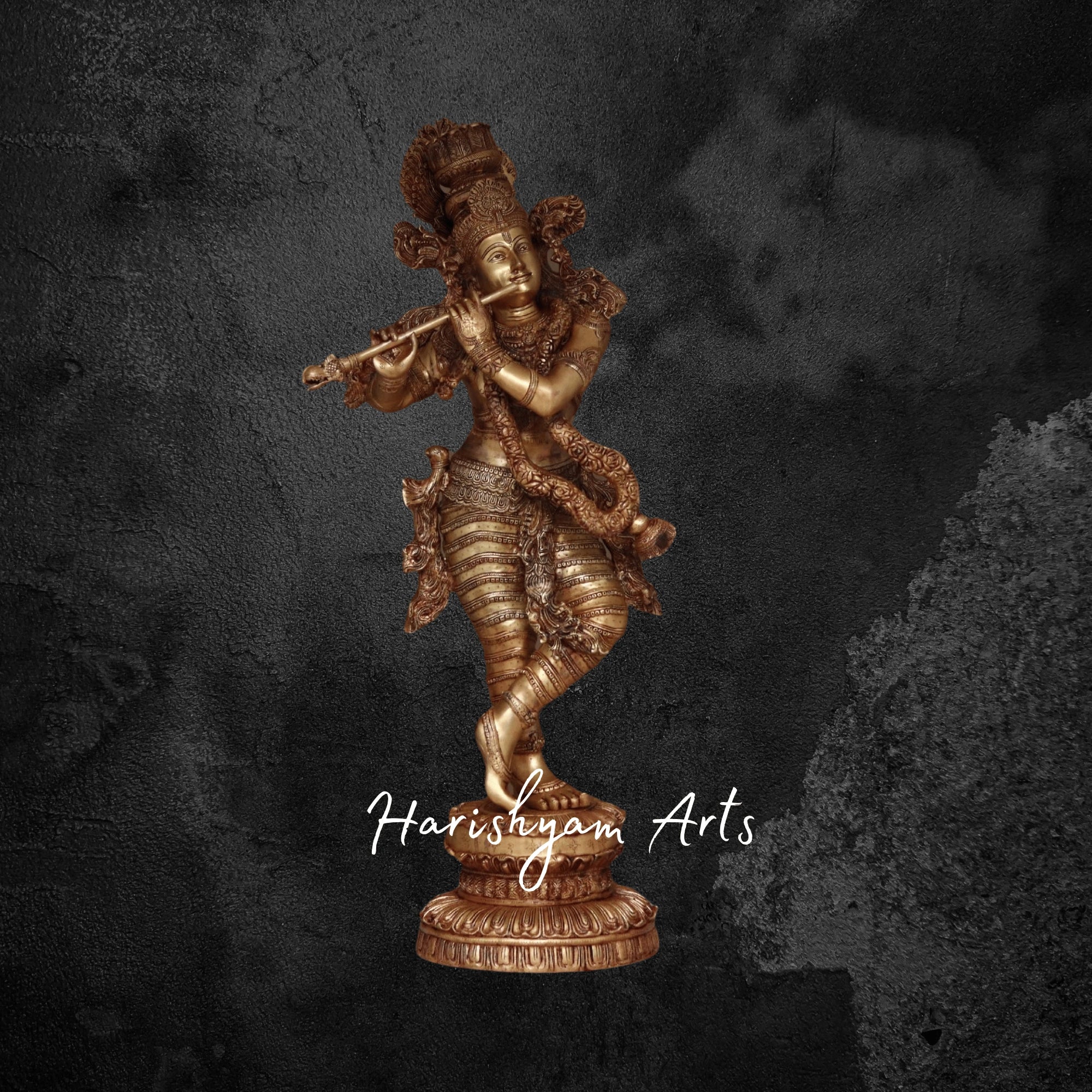 46" Pure Brass Krishna Murti in Tribhangi Pose Traditional Idol