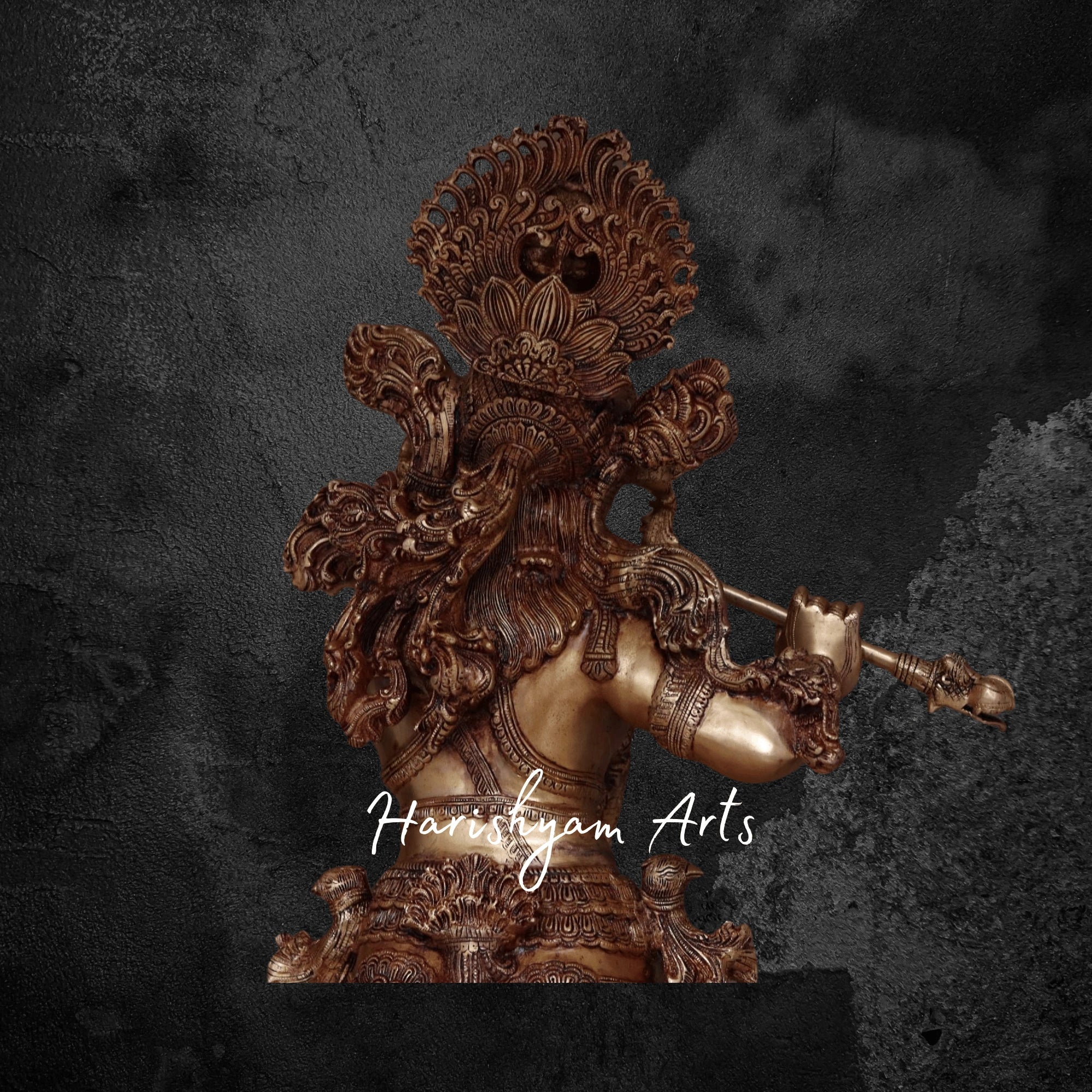 46" Pure Brass Krishna Murti in Tribhangi Pose Traditional Idol