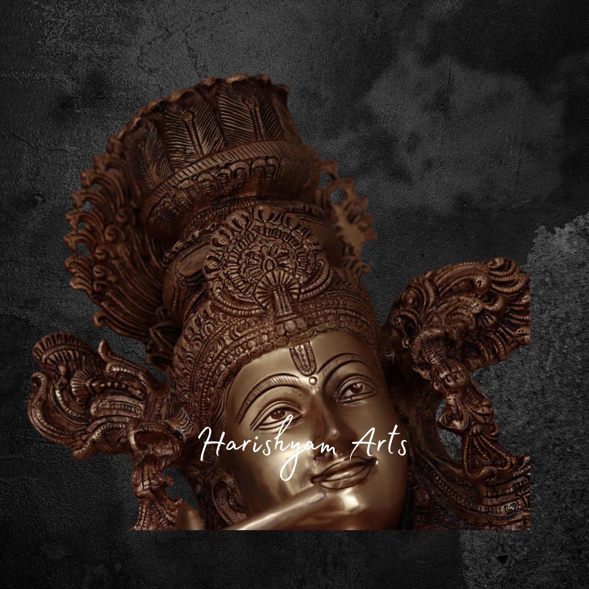 46" Pure Brass Krishna Murti in Tribhangi Pose Traditional Idol