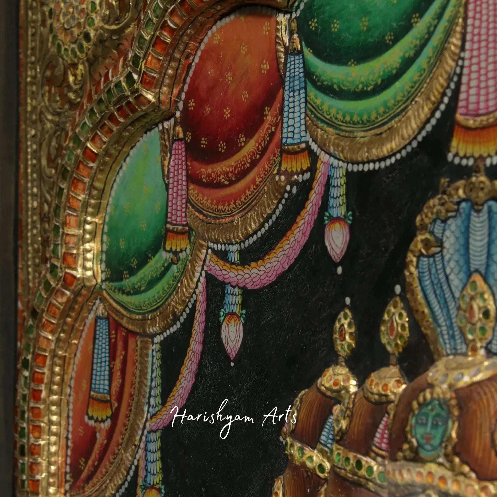 46" Sadashiva Tanjore Painting with Vintage Teakwood Frame and Traditional Finish