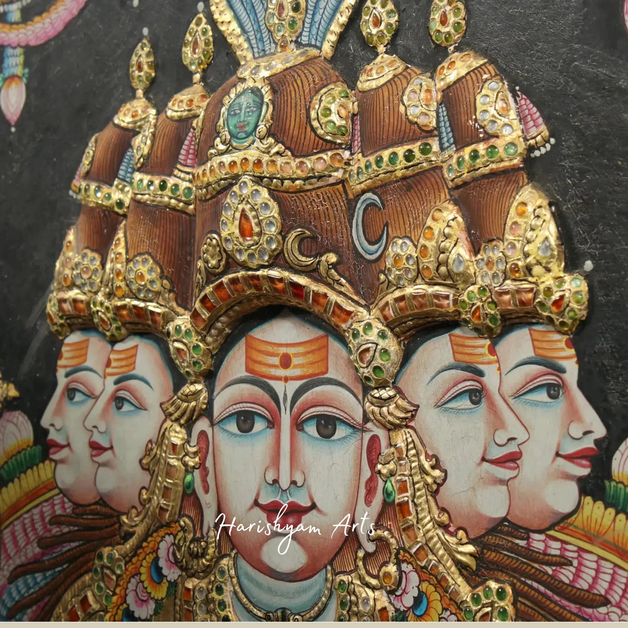 46" Sadashiva Tanjore Painting with Vintage Teakwood Frame and Traditional Finish