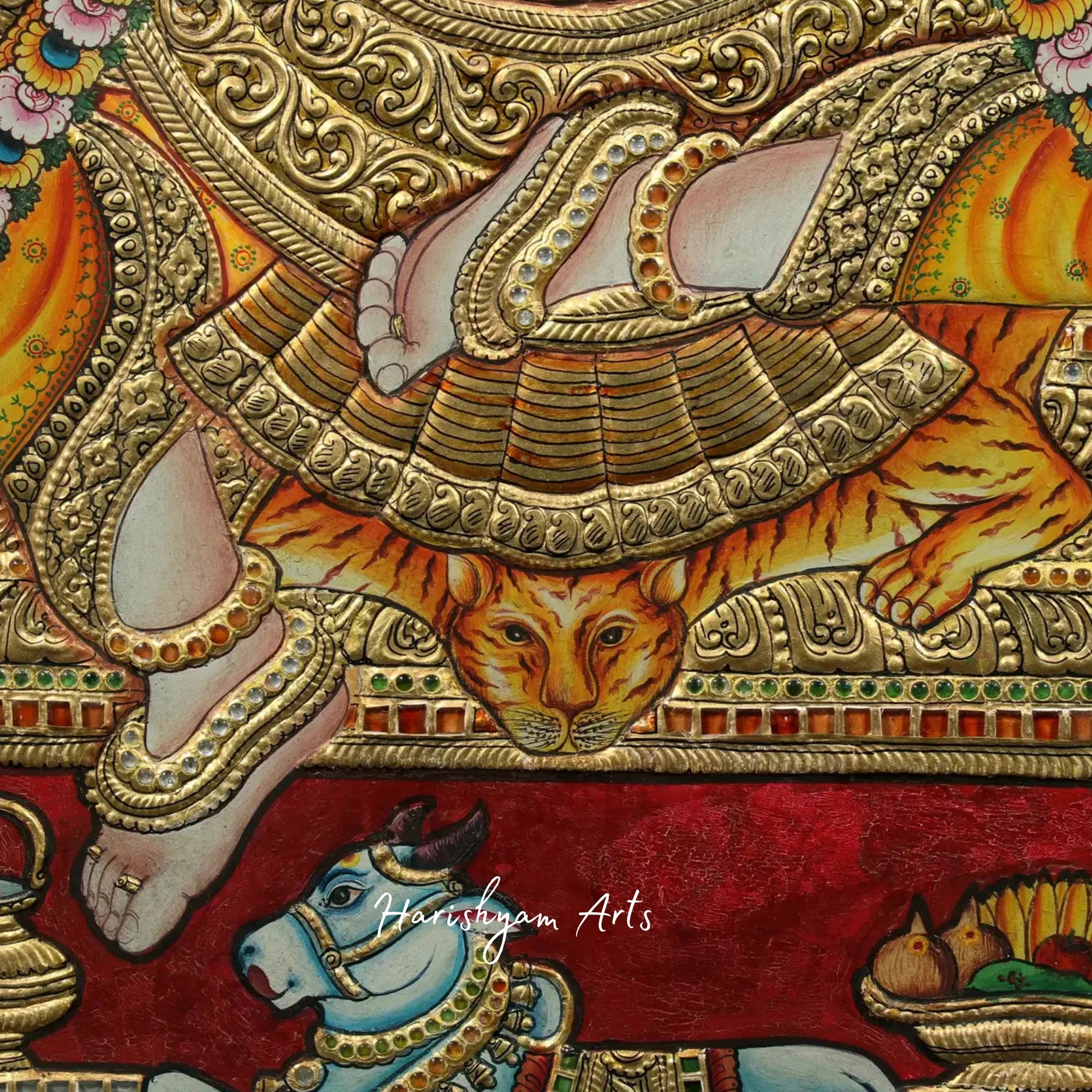 46" Sadashiva Tanjore Painting with Vintage Teakwood Frame and Traditional Finish