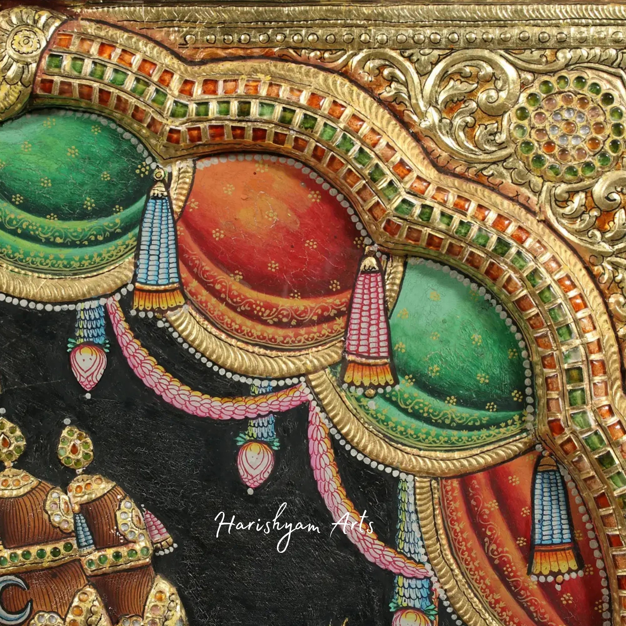 46" Sadashiva Tanjore Painting with Vintage Teakwood Frame and Traditional Finish