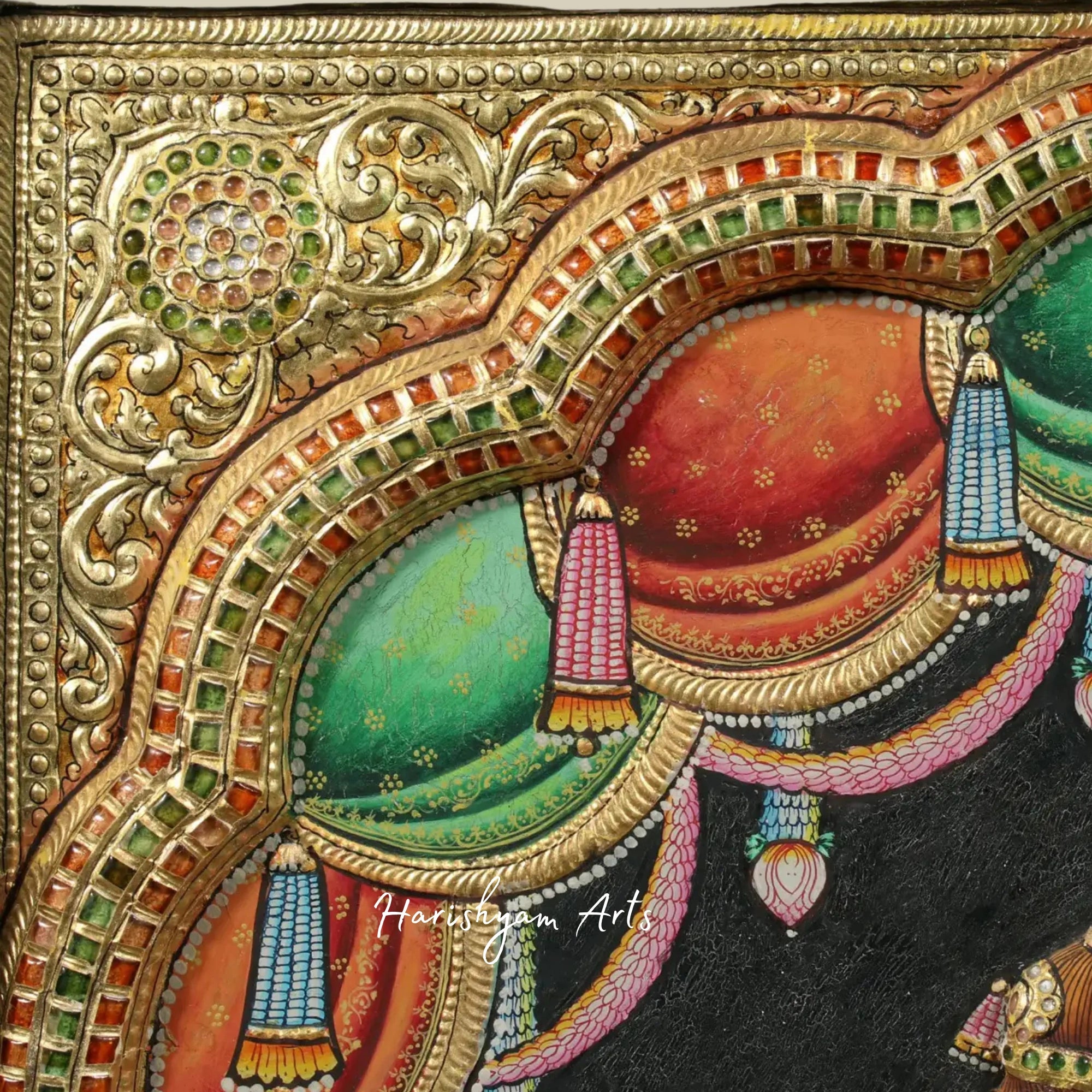 46" Sadashiva Tanjore Painting with Vintage Teakwood Frame and Traditional Finish