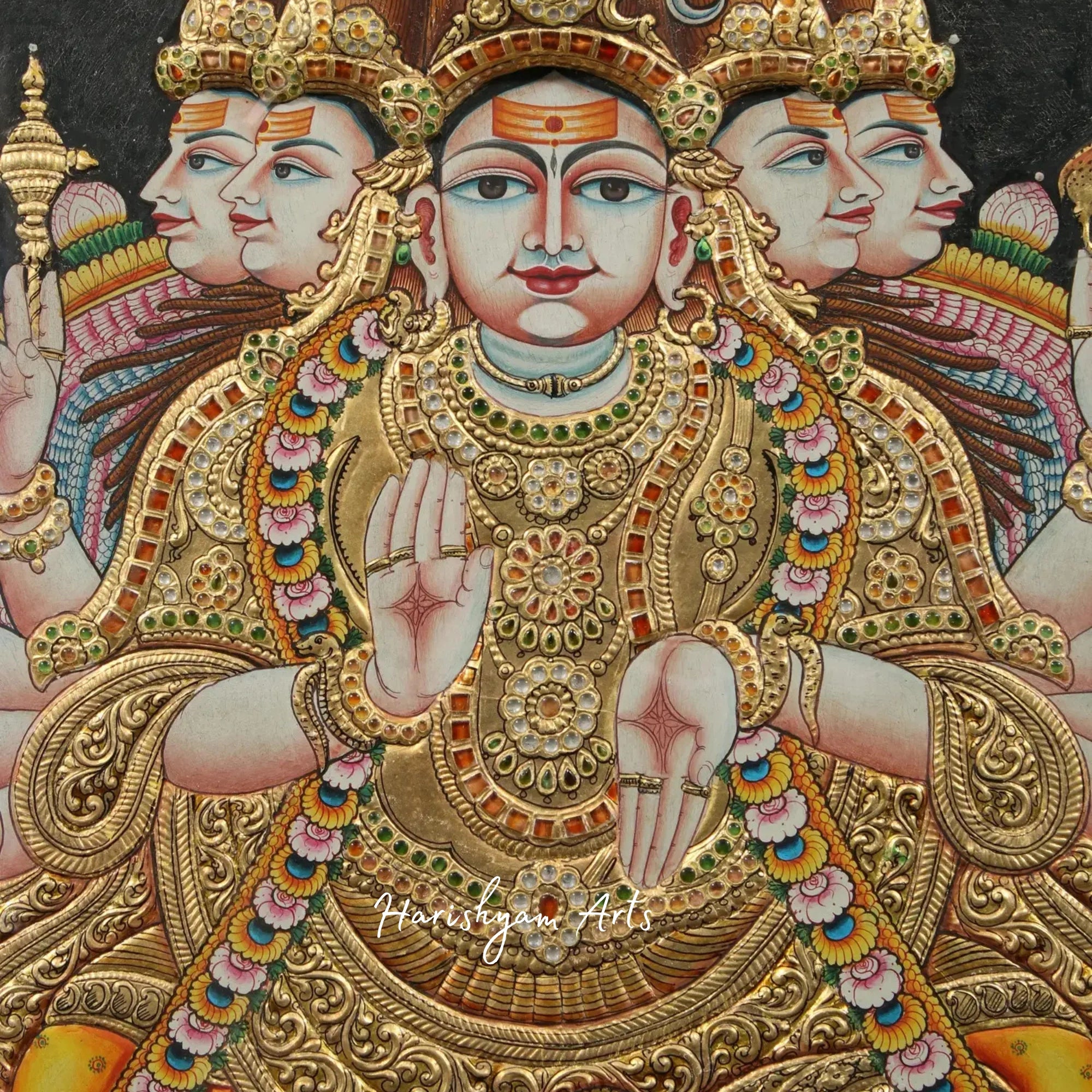 46" Sadashiva Tanjore Painting with Vintage Teakwood Frame and Traditional Finish
